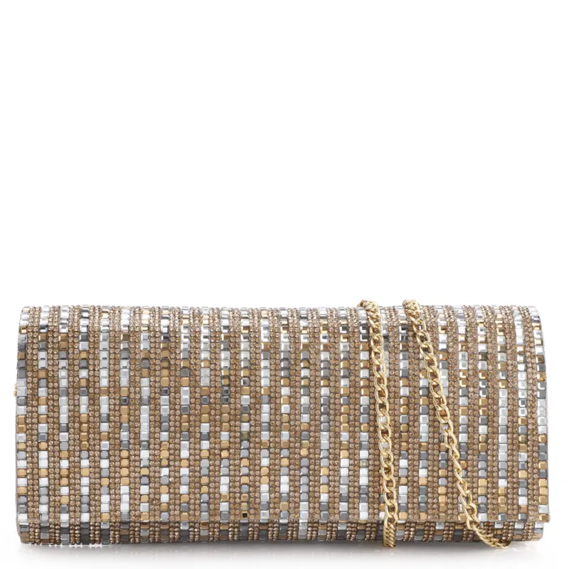 Clutch Strass Dourado/Prata