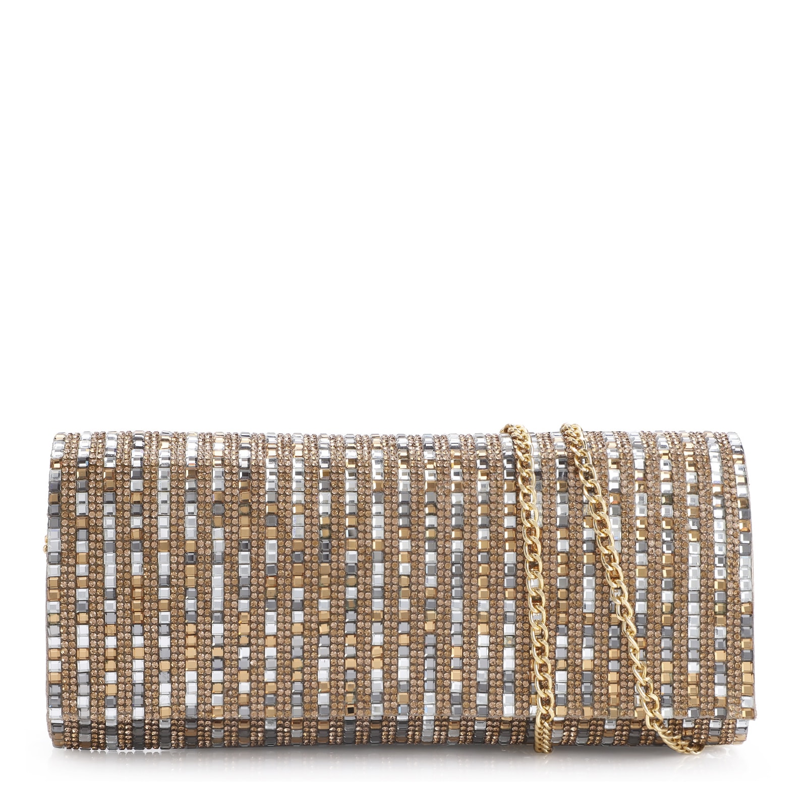 Clutch Strass Dourado/Prata