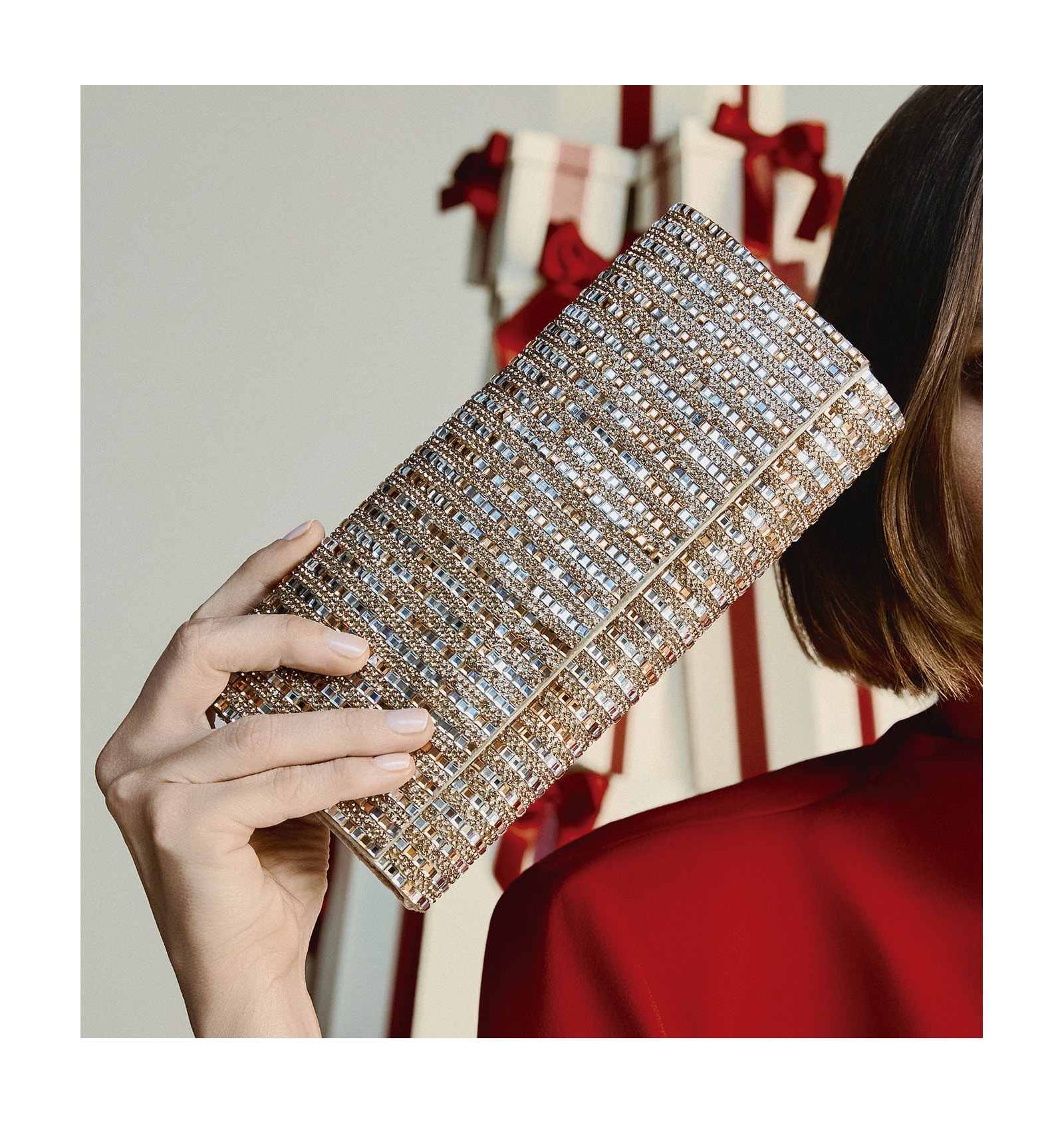 Clutch Strass Dourado/Prata