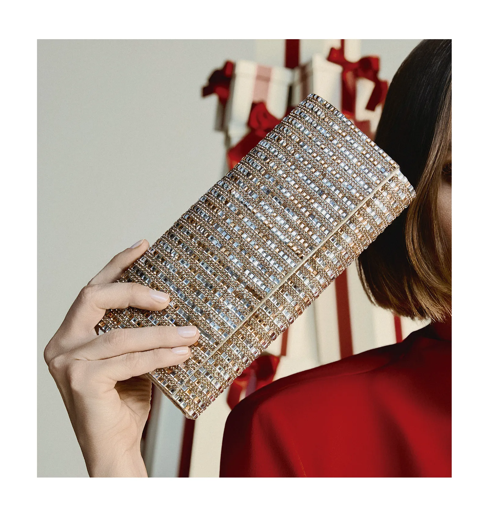 Clutch Strass Dourado/Prata