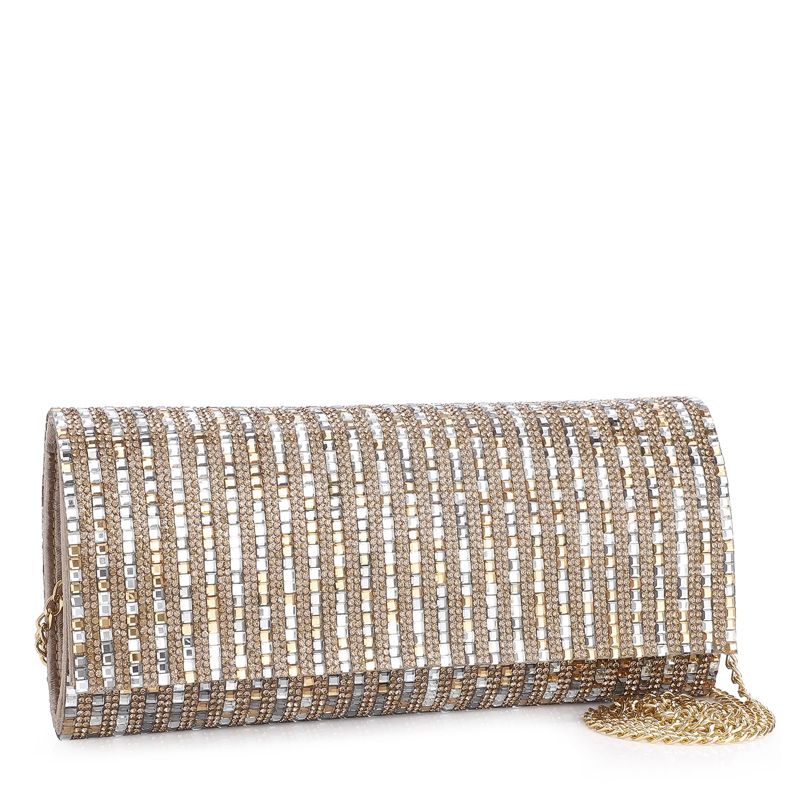 Clutch Strass Dourado/Prata