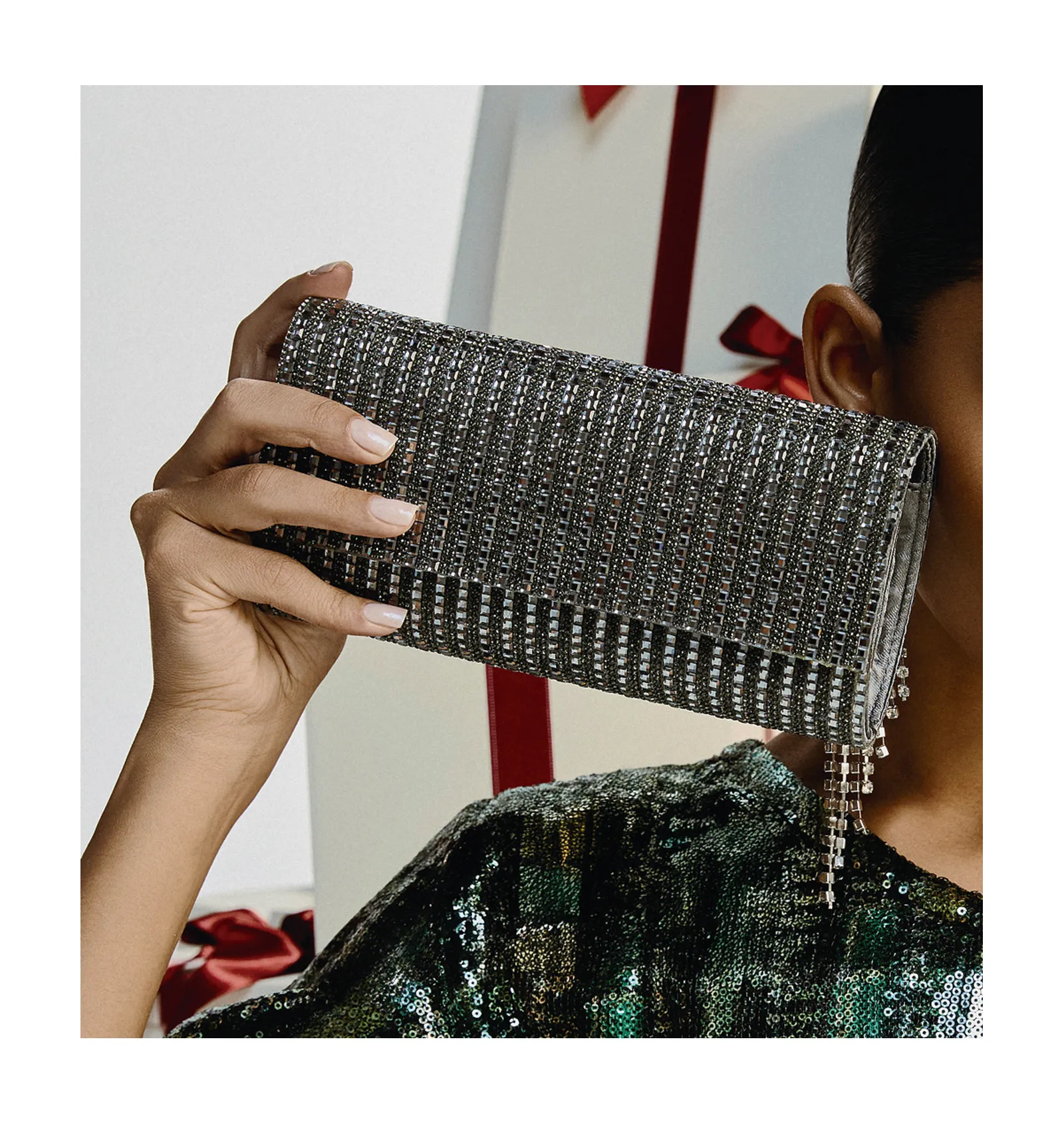 Clutch Strass Prata Grafite