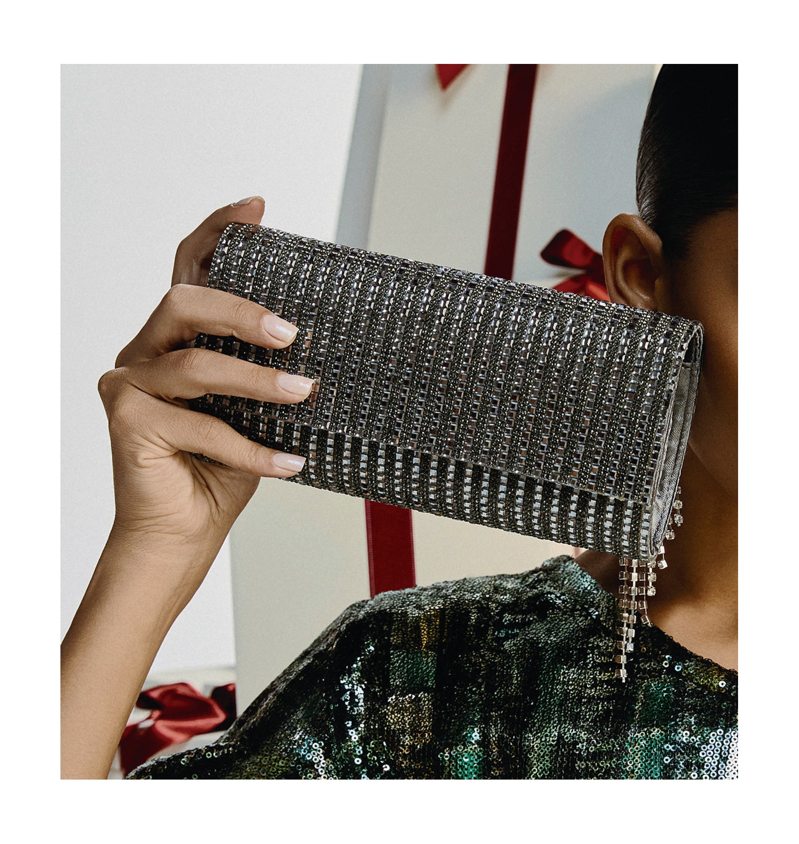 Clutch Strass Prata Grafite