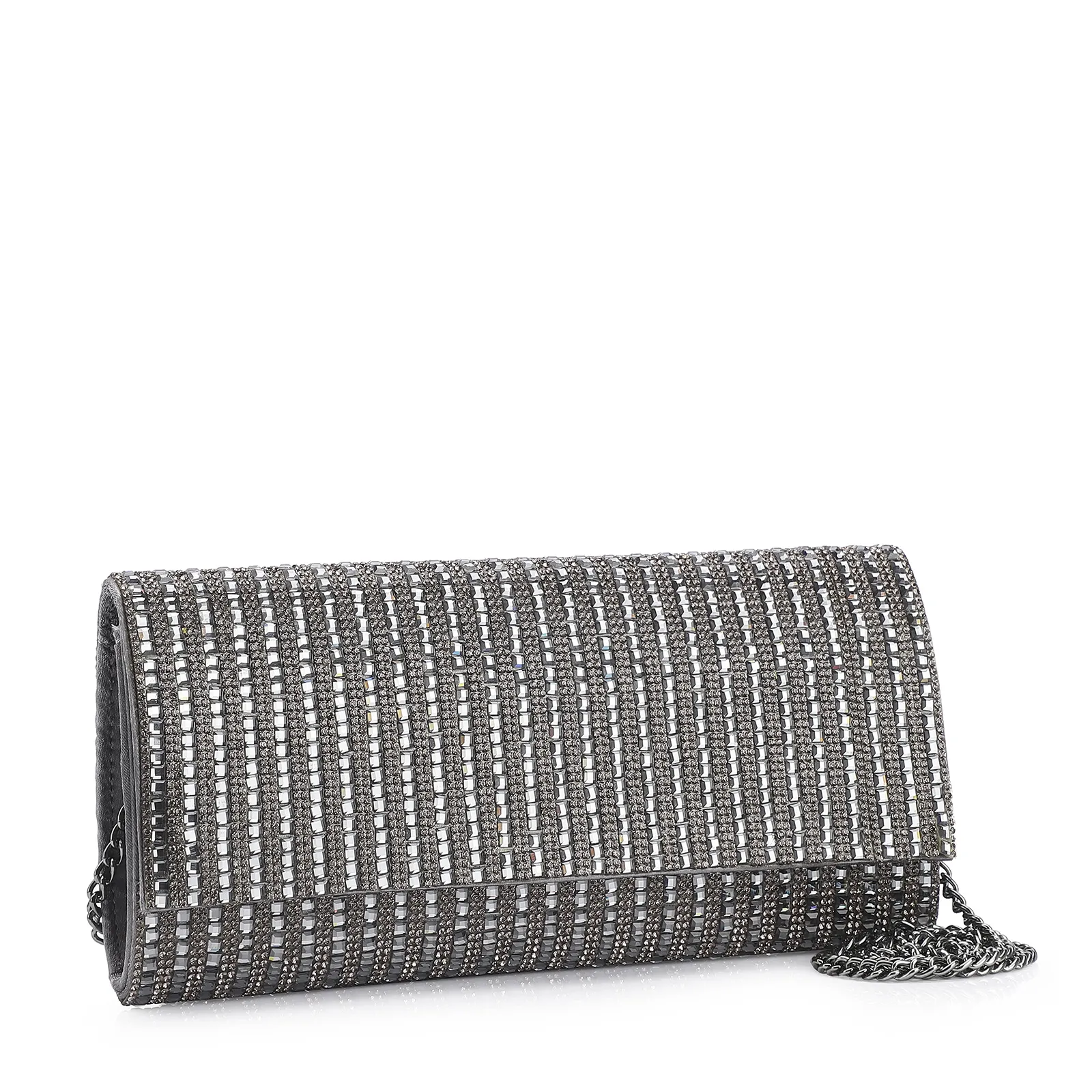 Clutch Strass Prata Grafite