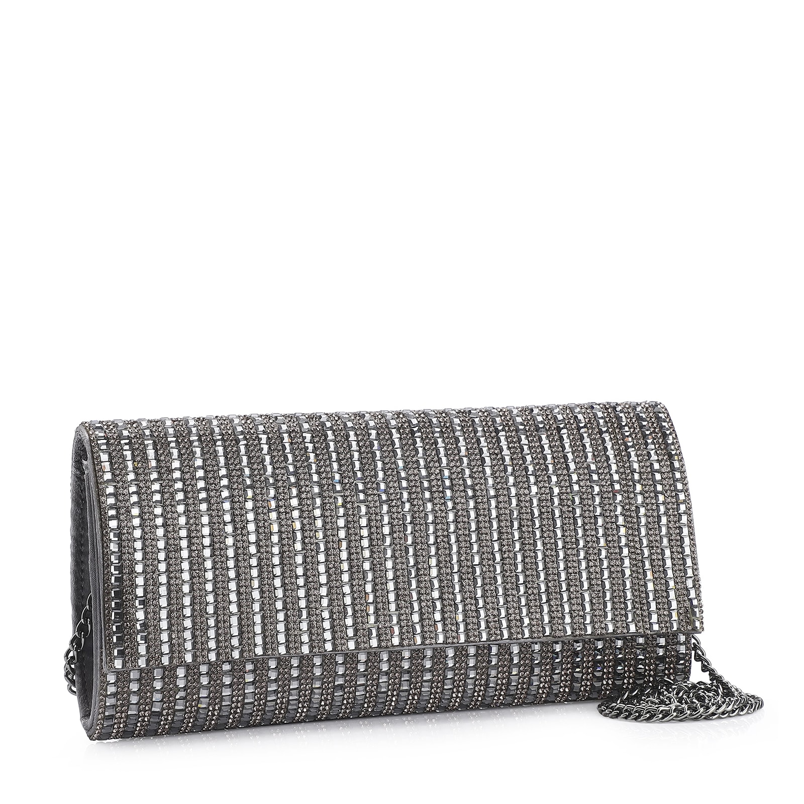 Clutch Strass Prata Grafite