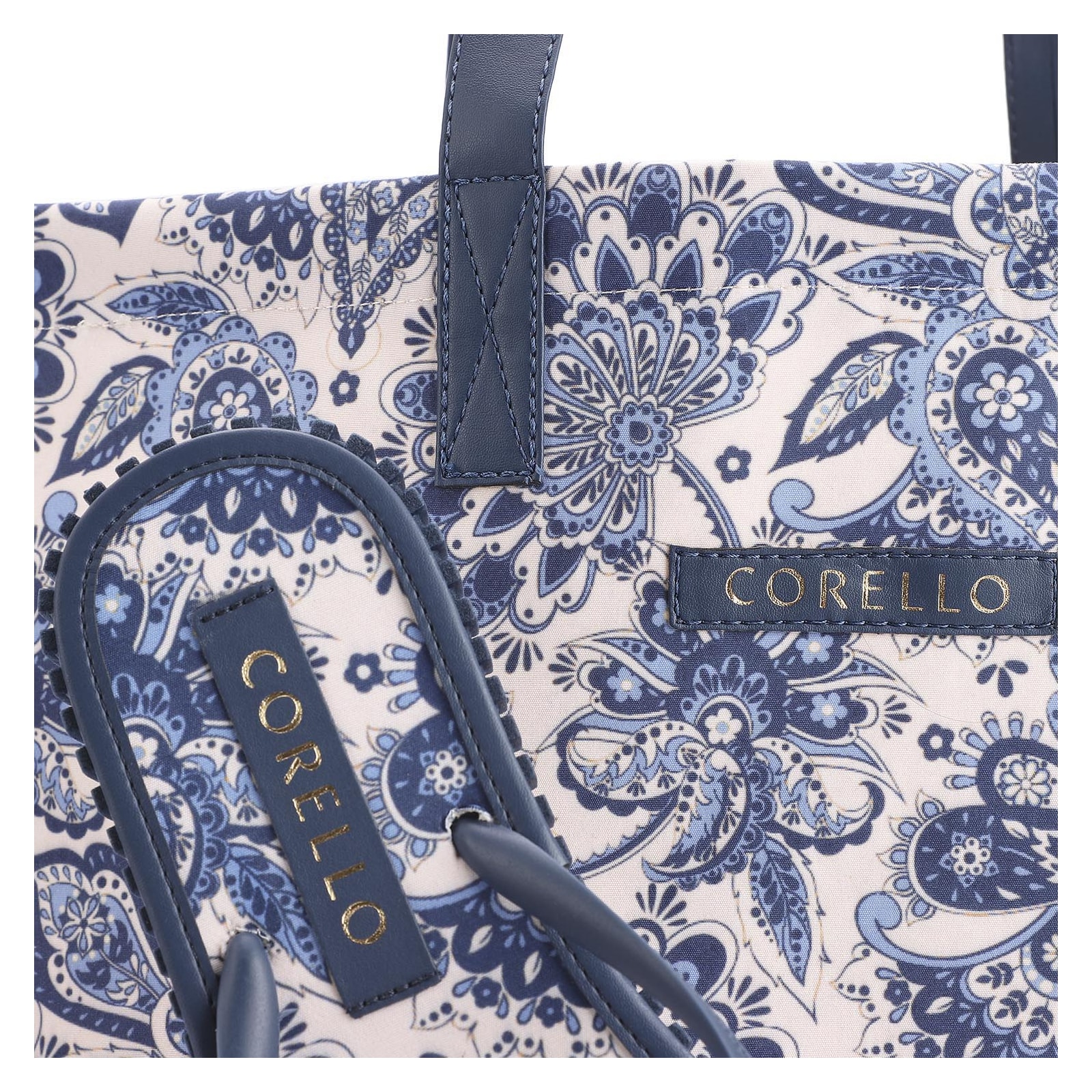 Kit Bolsa Sacola e Rasteirinha Alt Azul Paisley