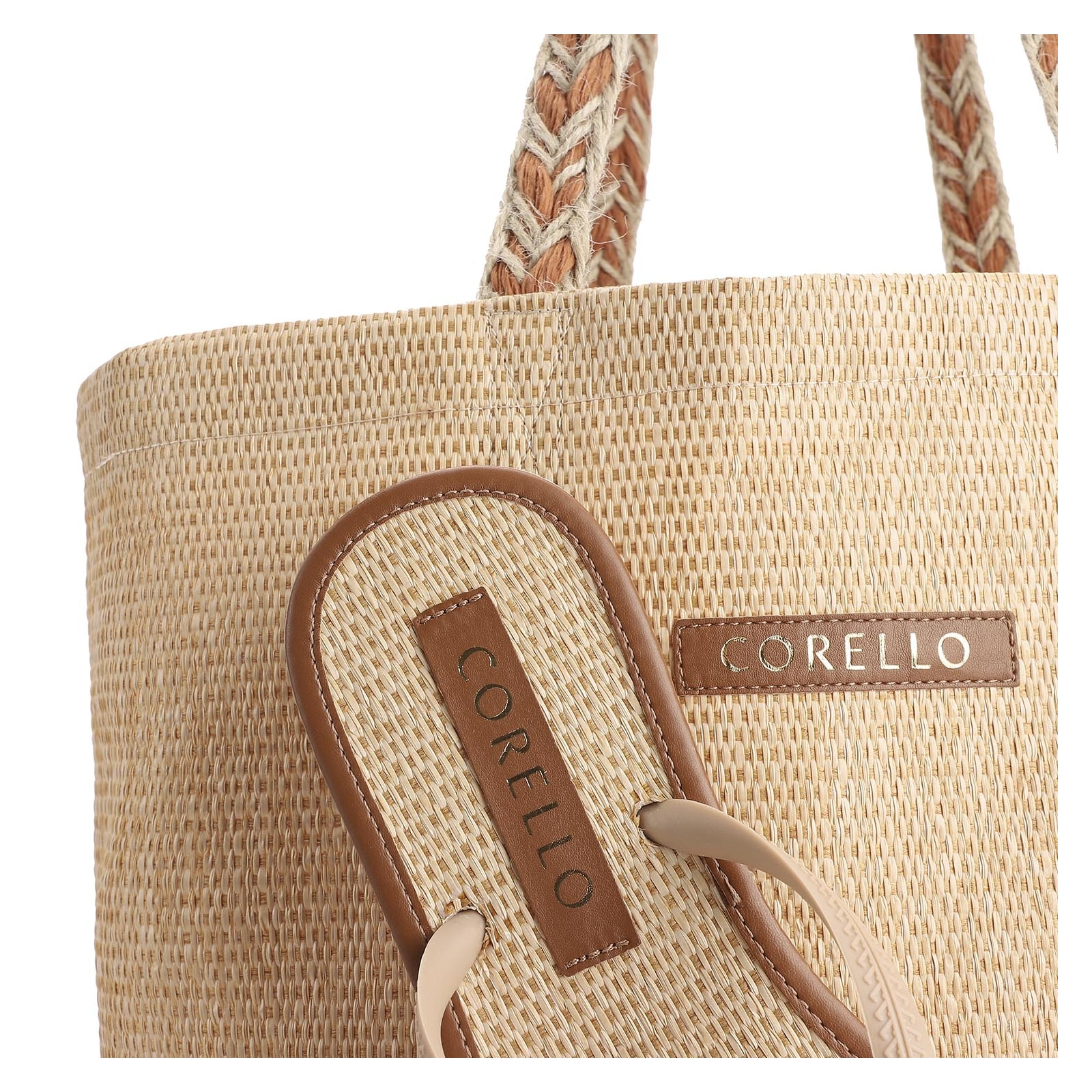 Kit Rasteirinha e Bolsa Sacola Alt Marrom/Rafia
