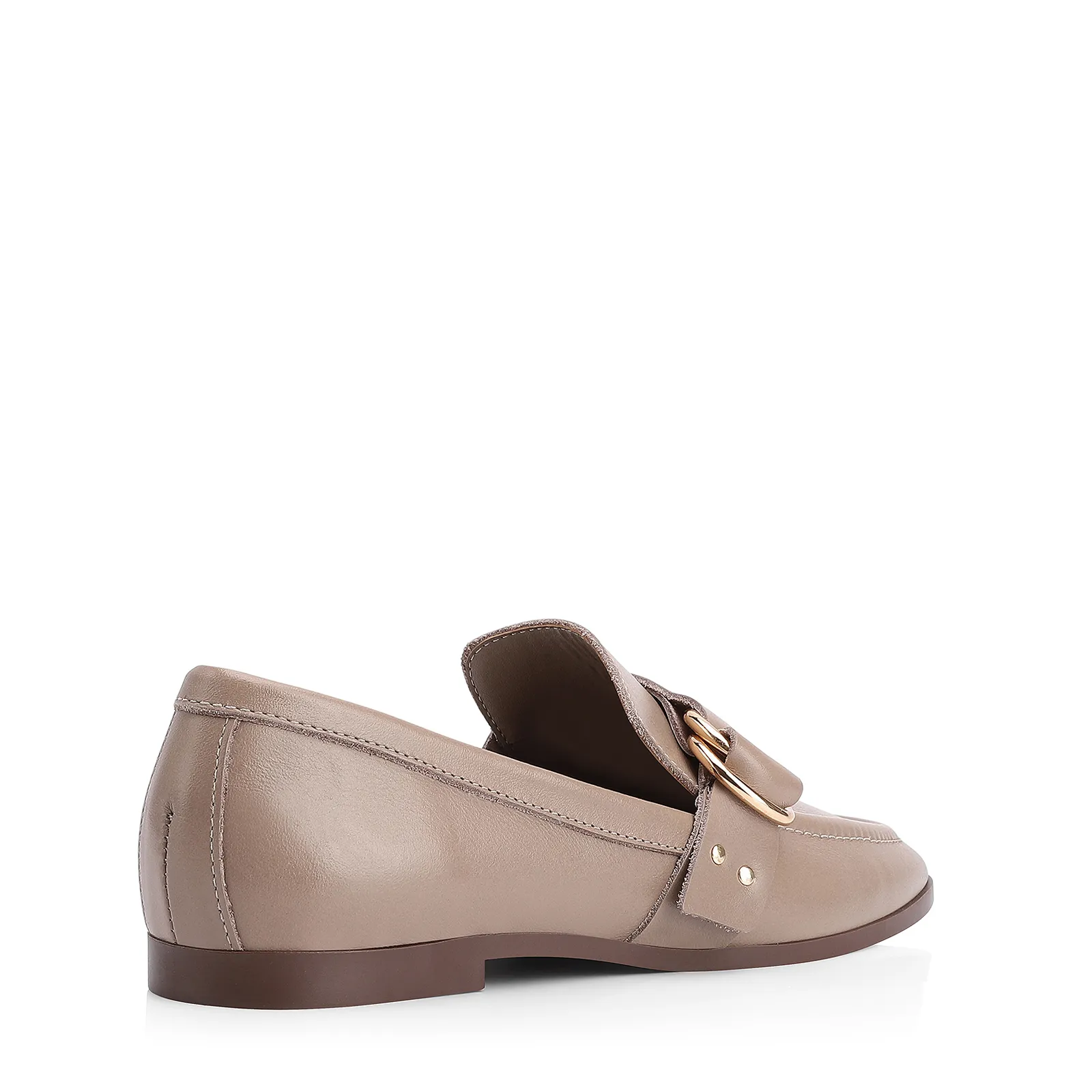 Mocassim Argola Couro Bege Rebites