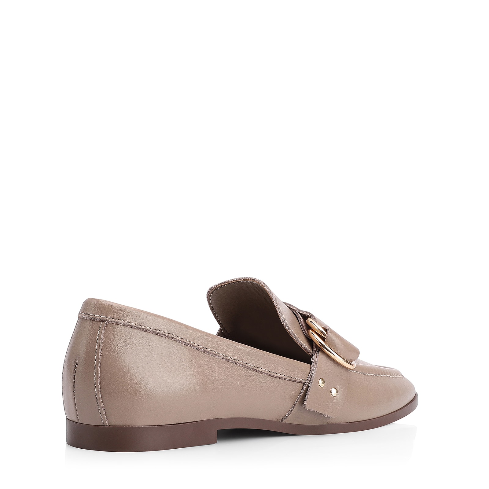 Mocassim Argola Couro Bege Rebites