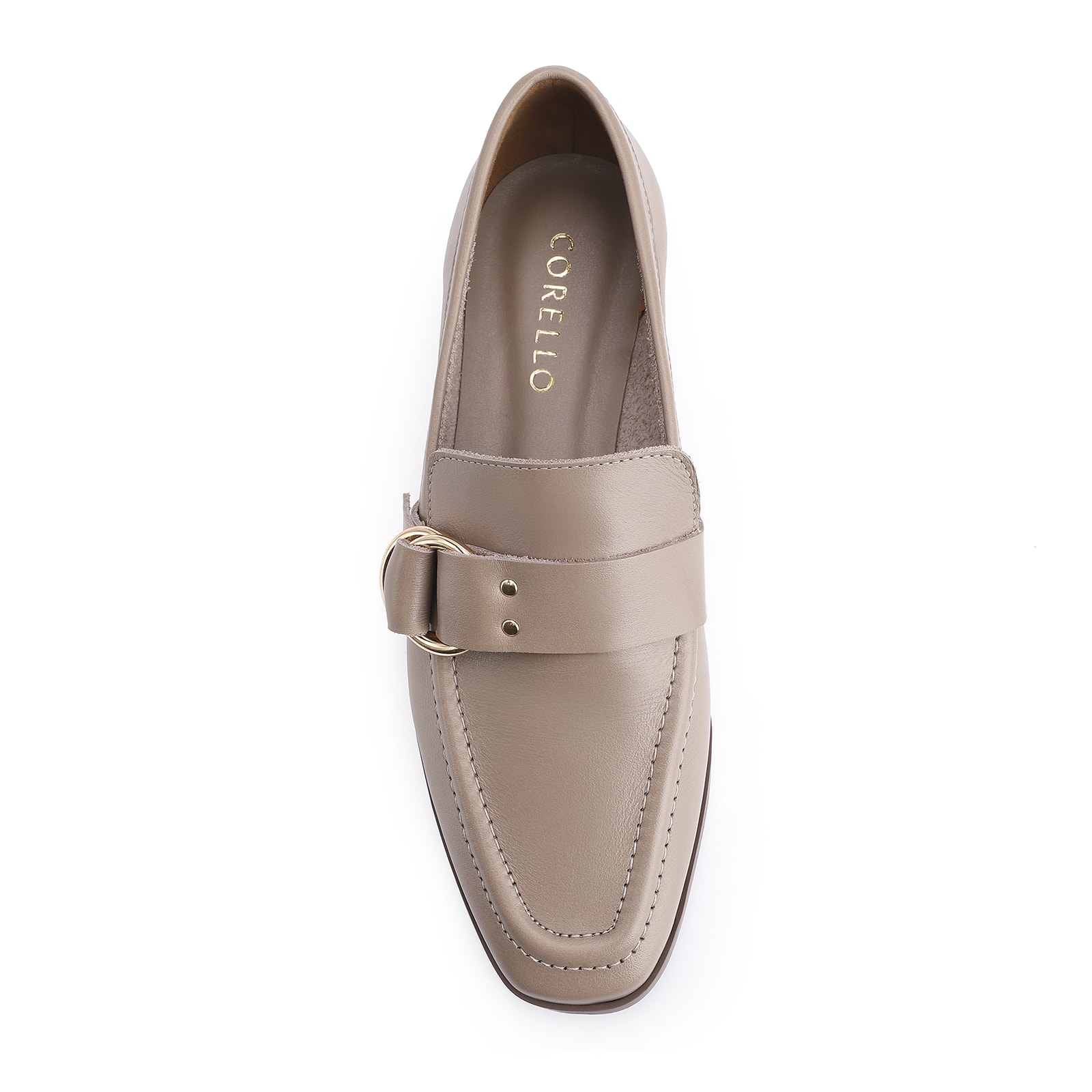 Mocassim Argola Couro Bege Rebites