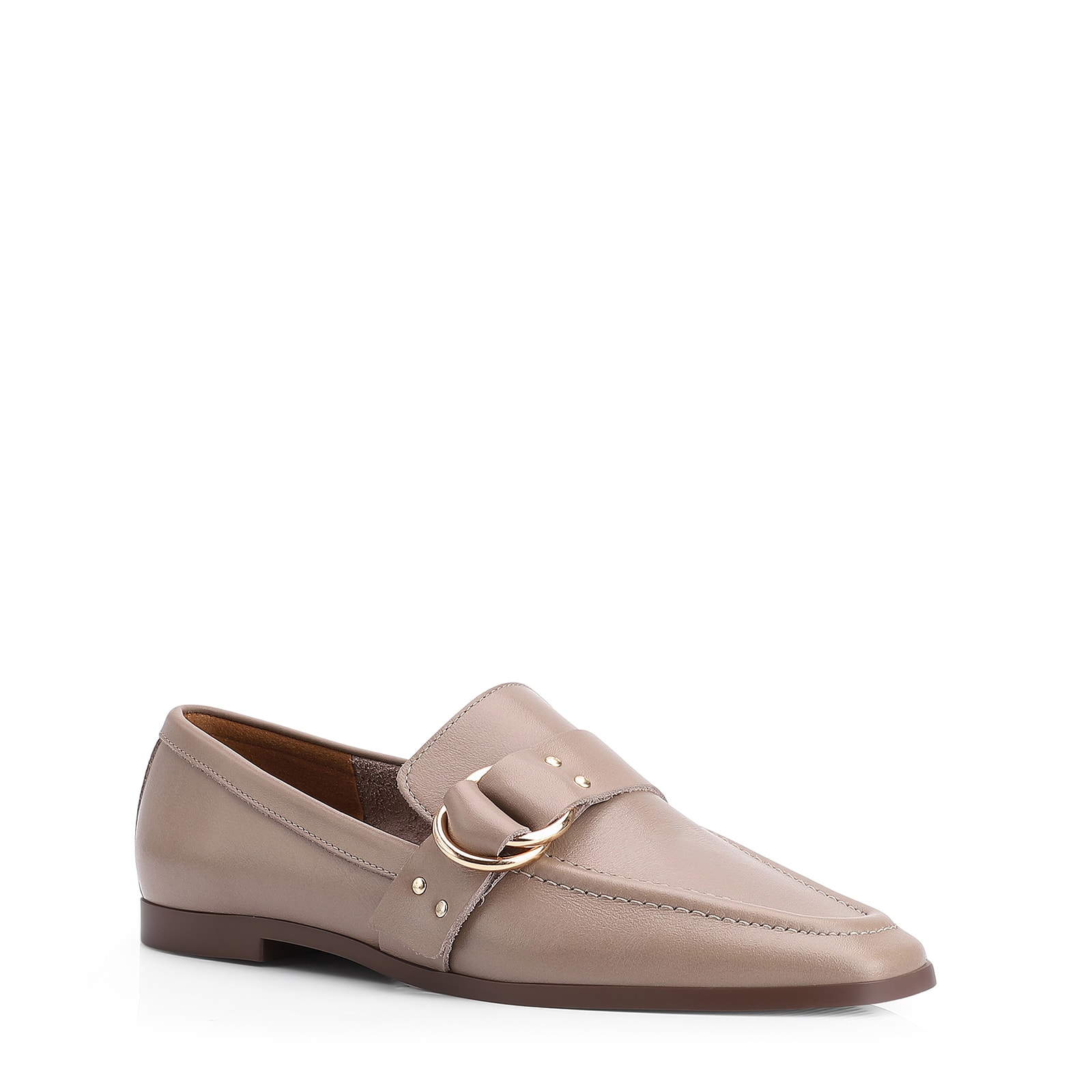 Mocassim Argola Couro Bege Rebites