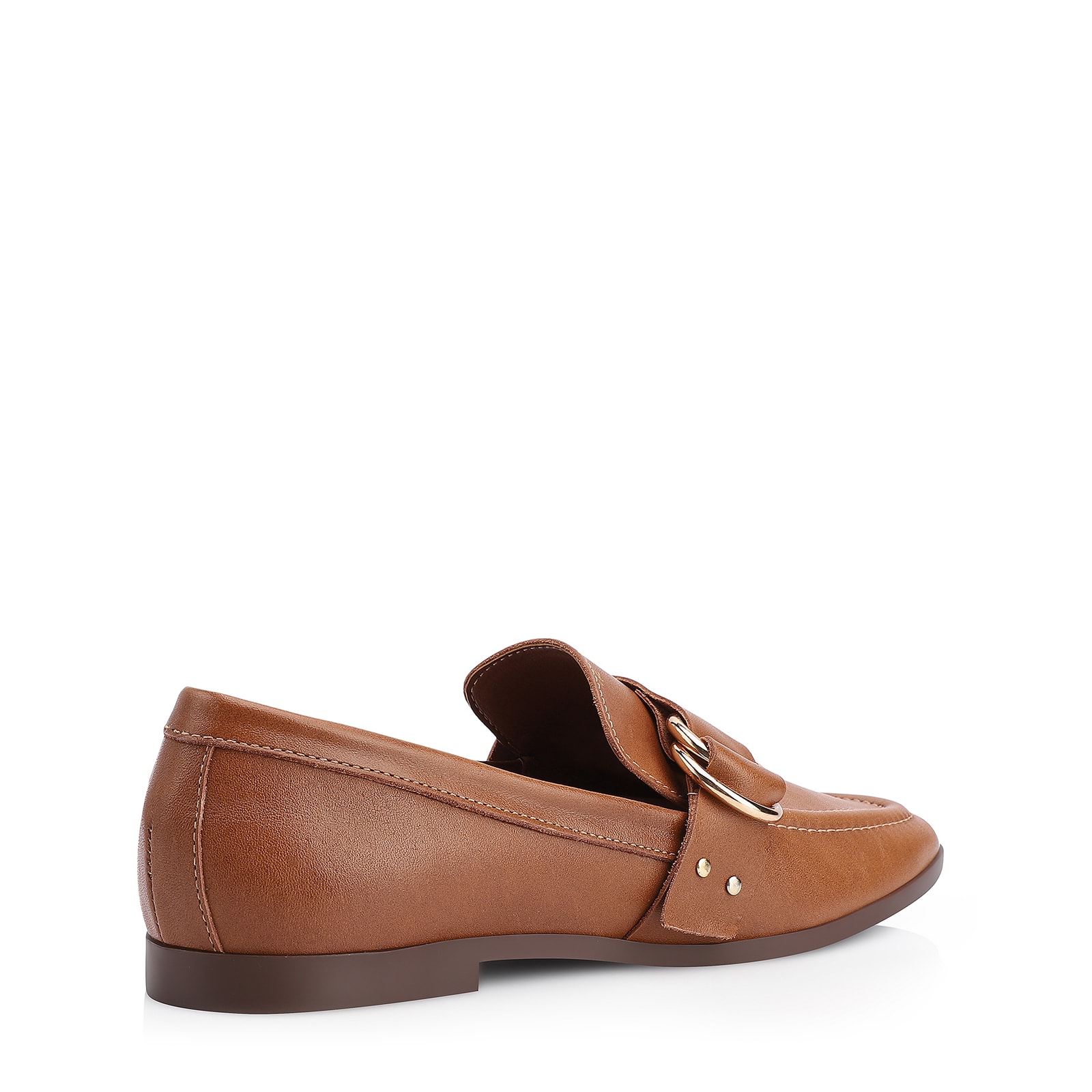 Mocassim Argola Couro Marrom Rebites