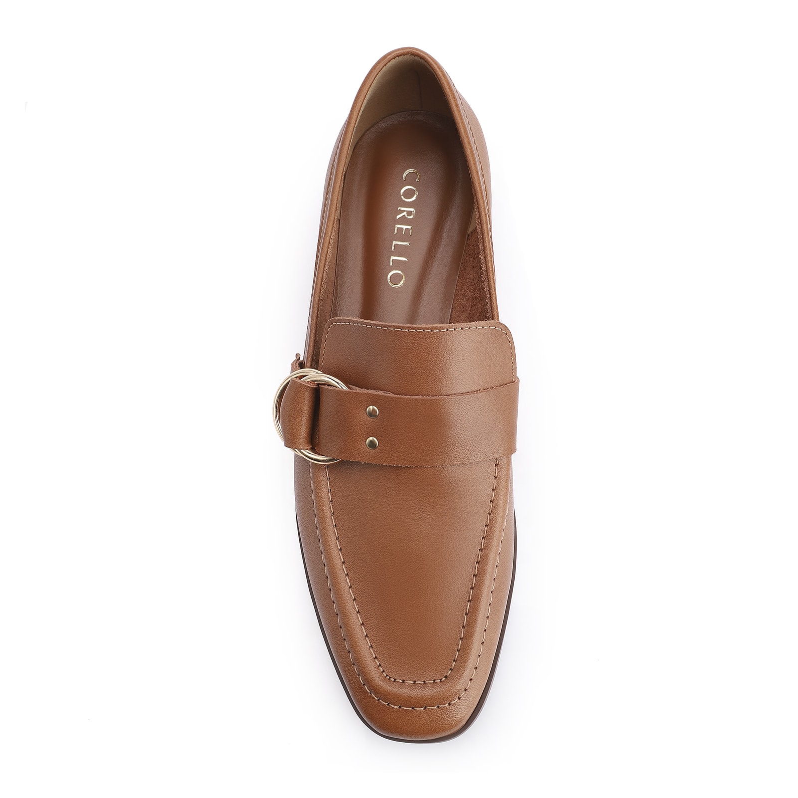 Mocassim Argola Couro Marrom Rebites