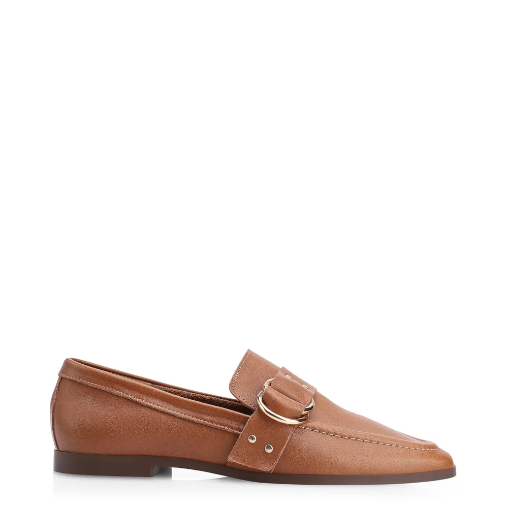 Mocassim Argola Couro Marrom Rebites - imagem 2