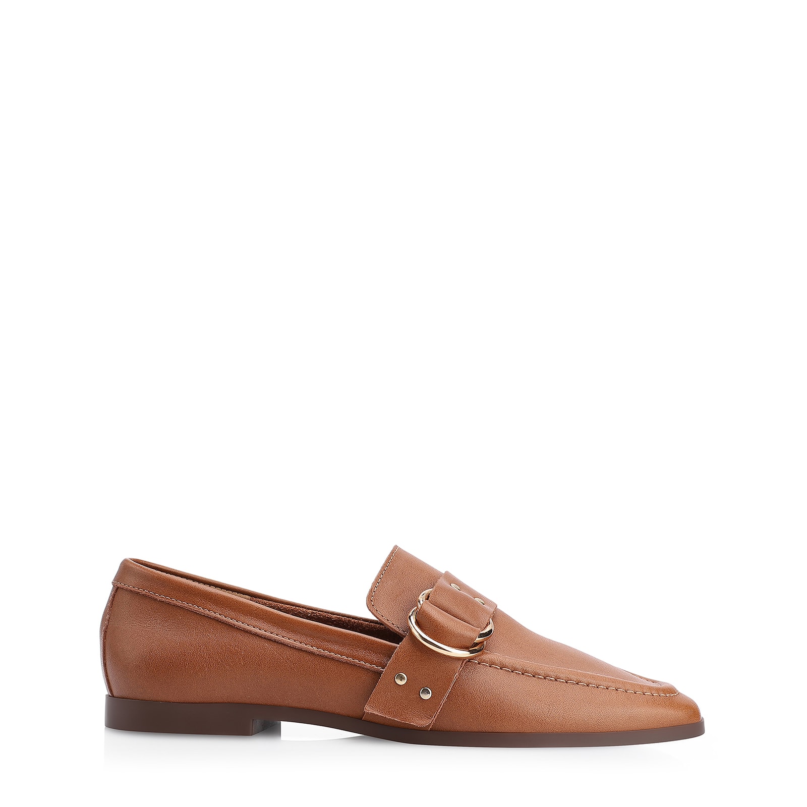Mocassim Argola Couro Marrom Rebites