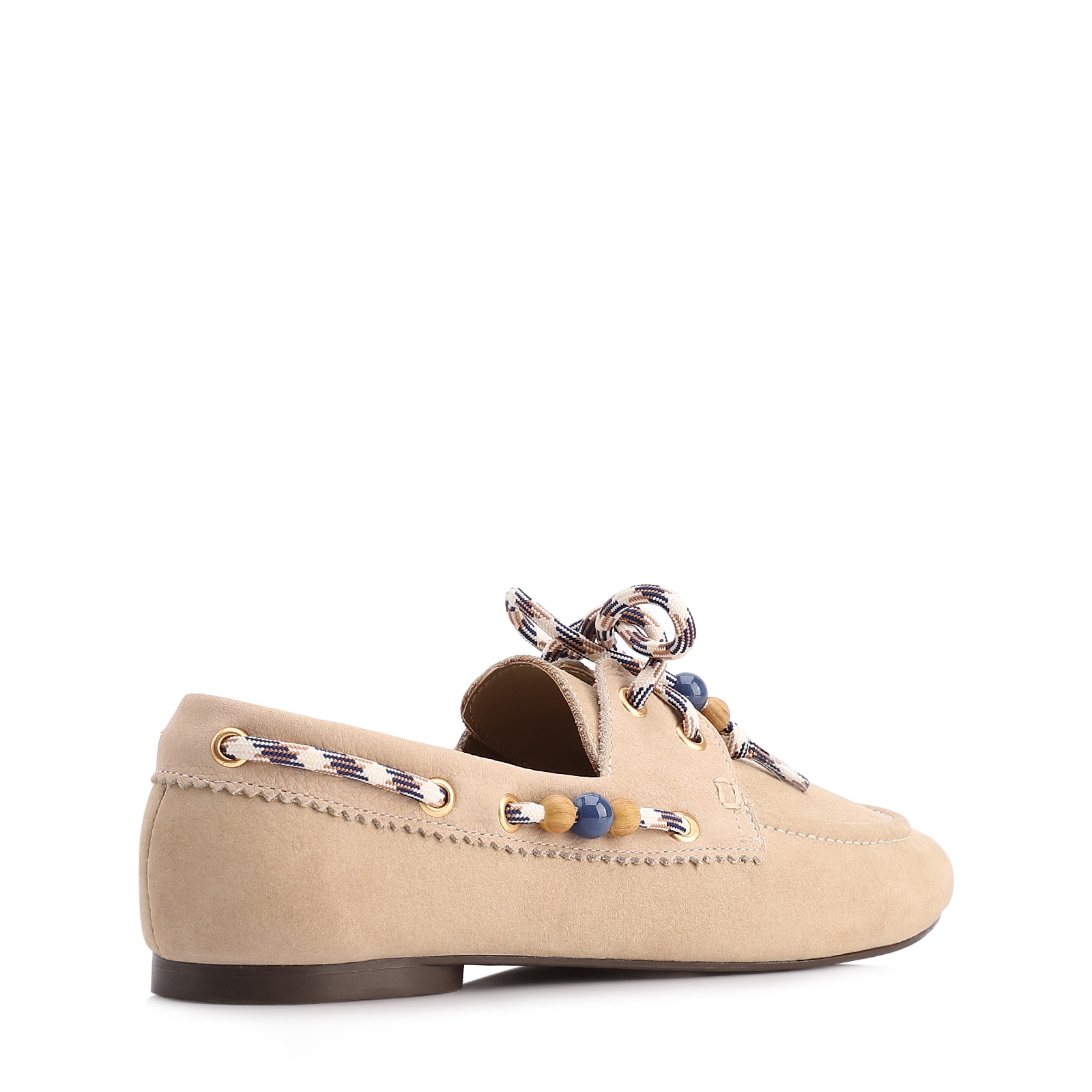 Mocassim Bege Couro Nobuck Floater Amarração Miçangas