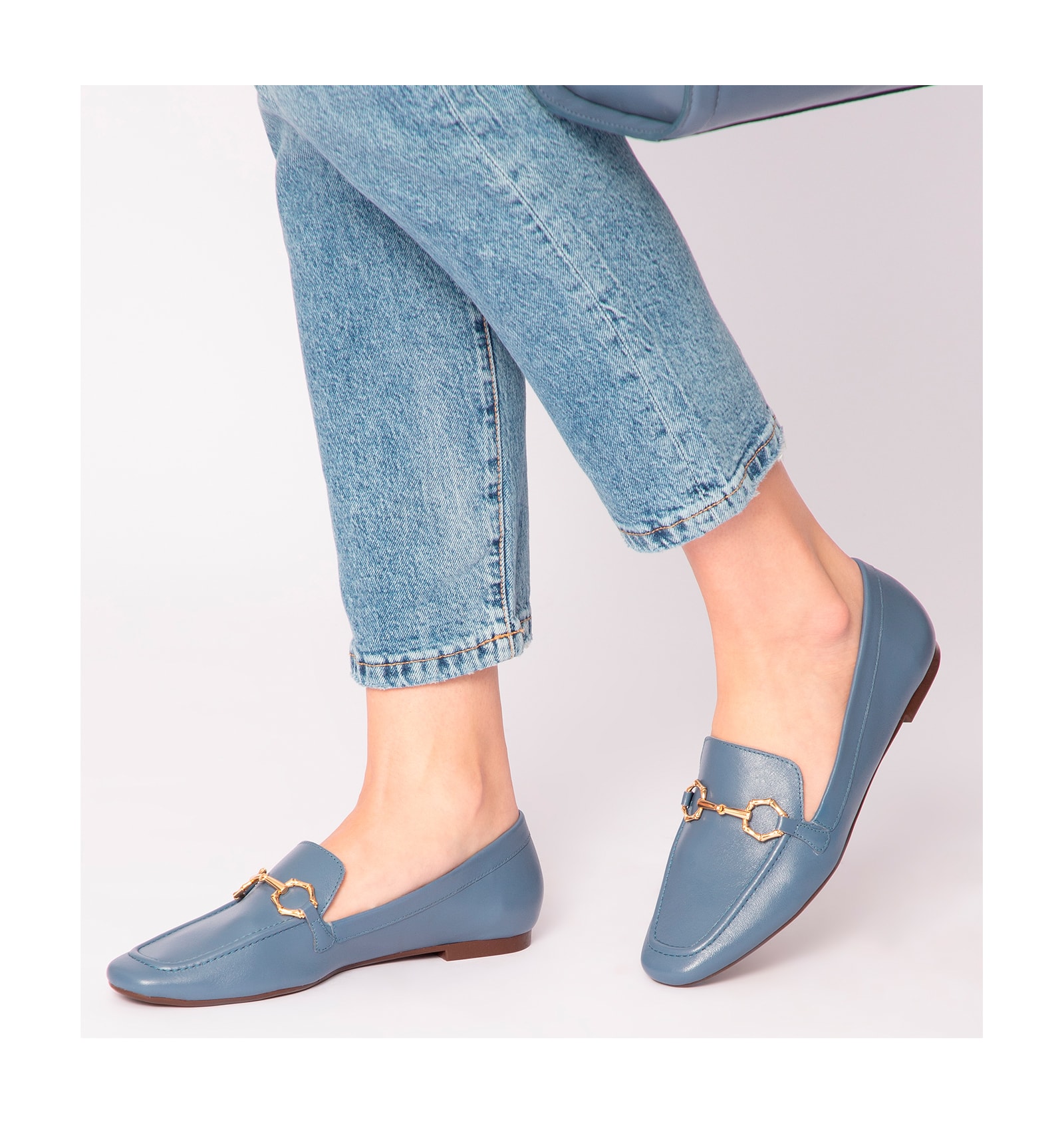 Mocassim Bridão Couro Azul