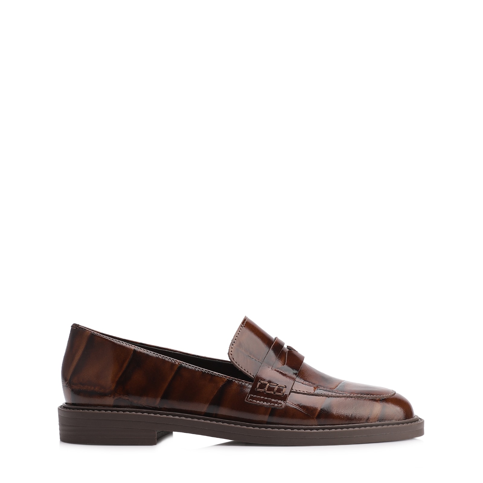 Mocassim Couro Maxi Croco Marrom