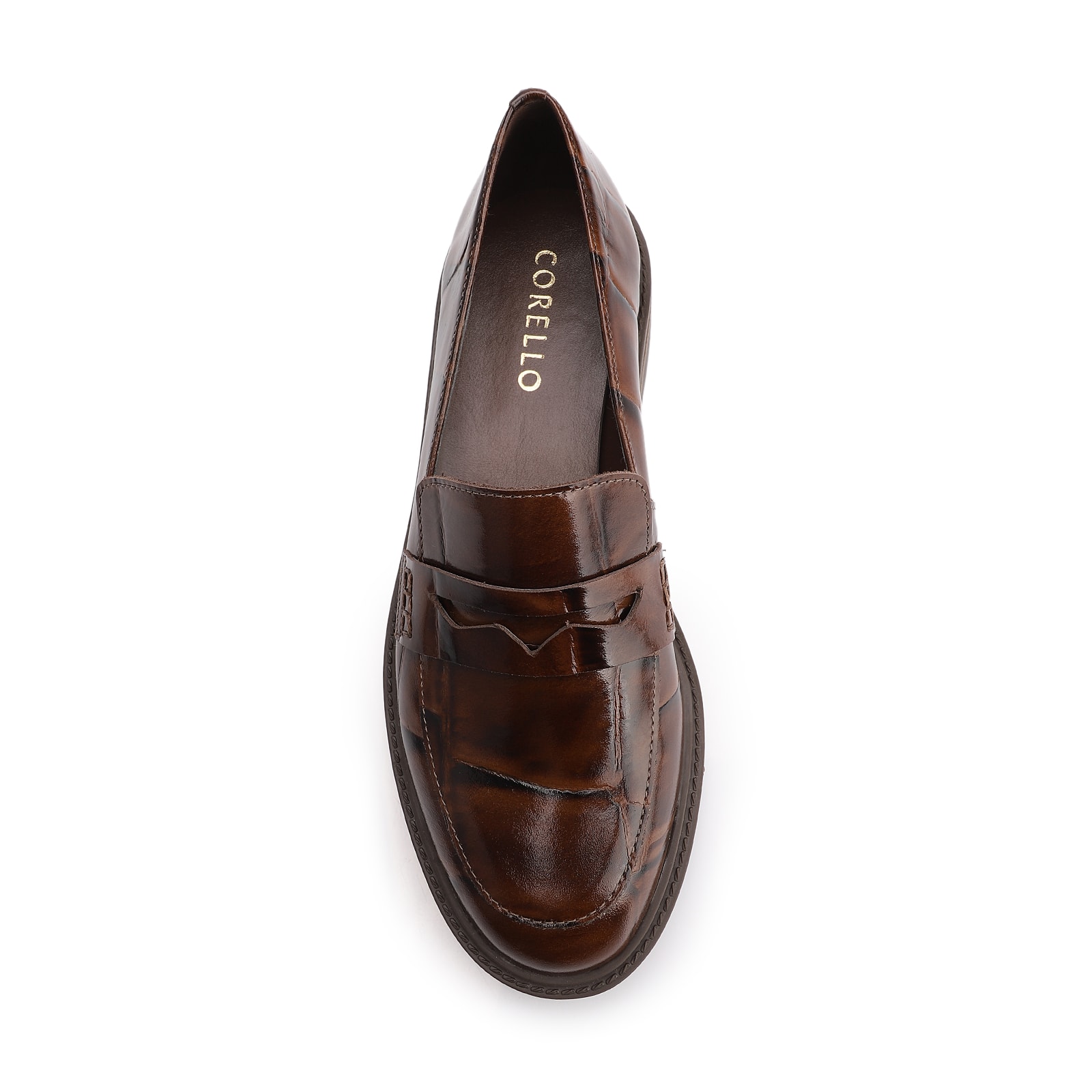 Mocassim Couro Maxi Croco Marrom