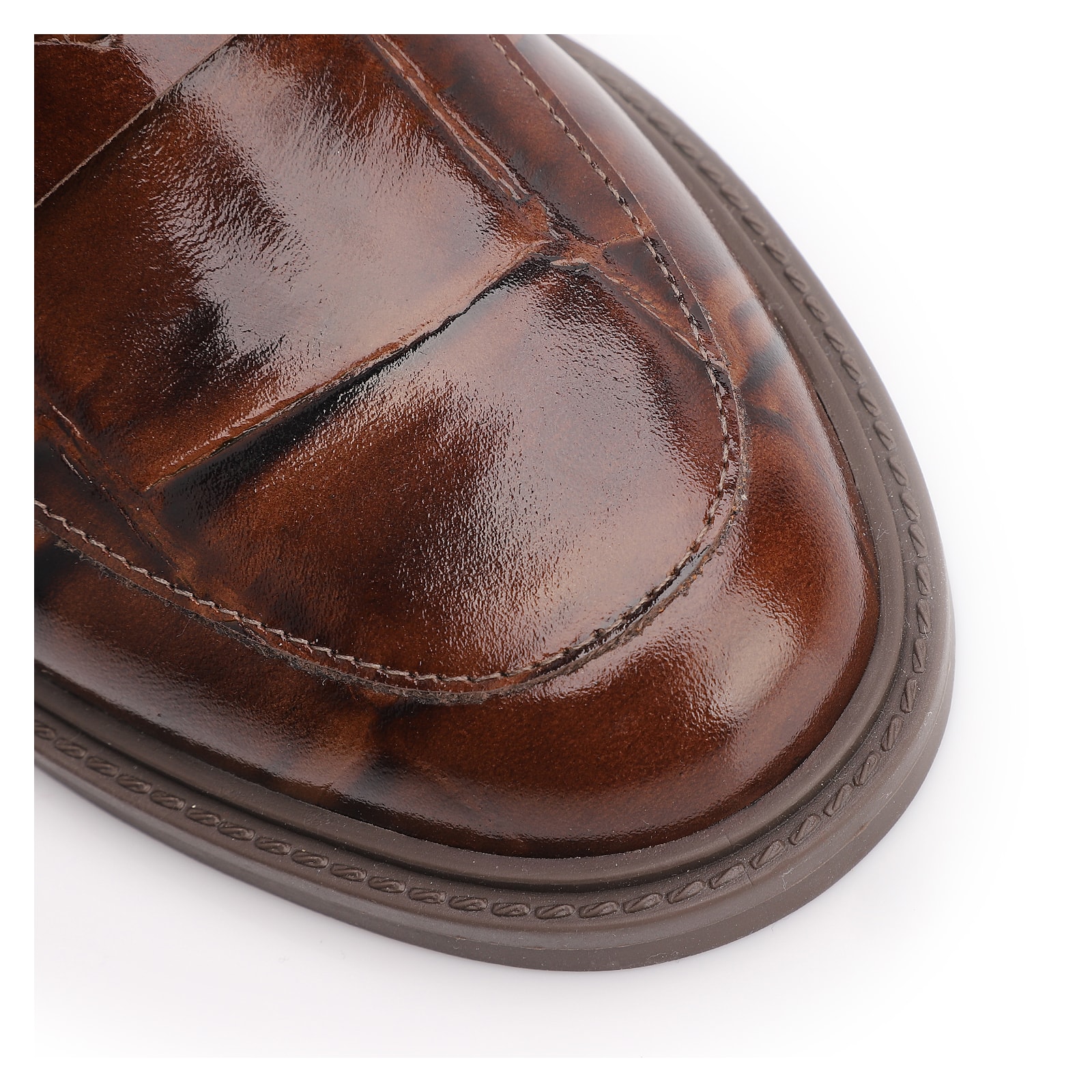 Mocassim Couro Maxi Croco Marrom