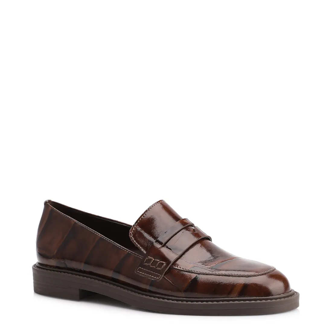 Mocassim Couro Maxi Croco Marrom