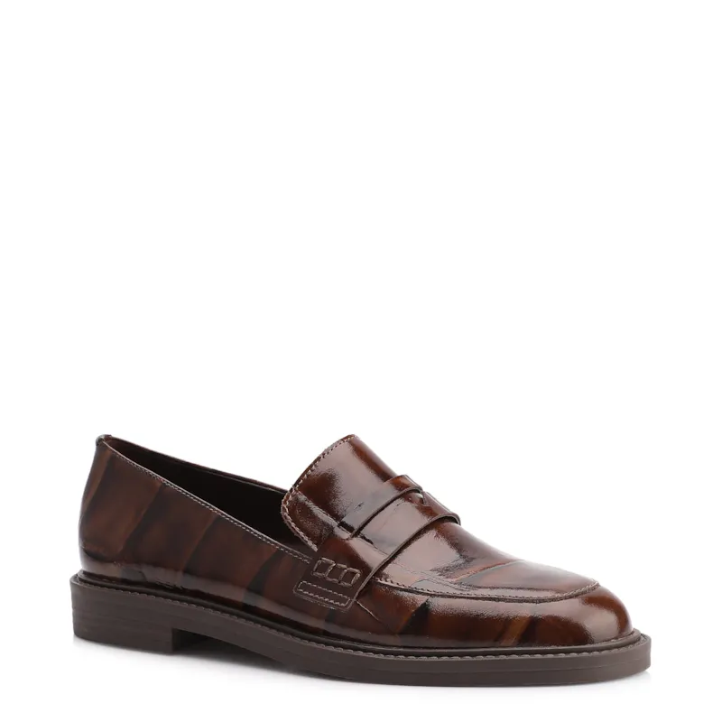 Mocassim Couro Maxi Croco Marrom