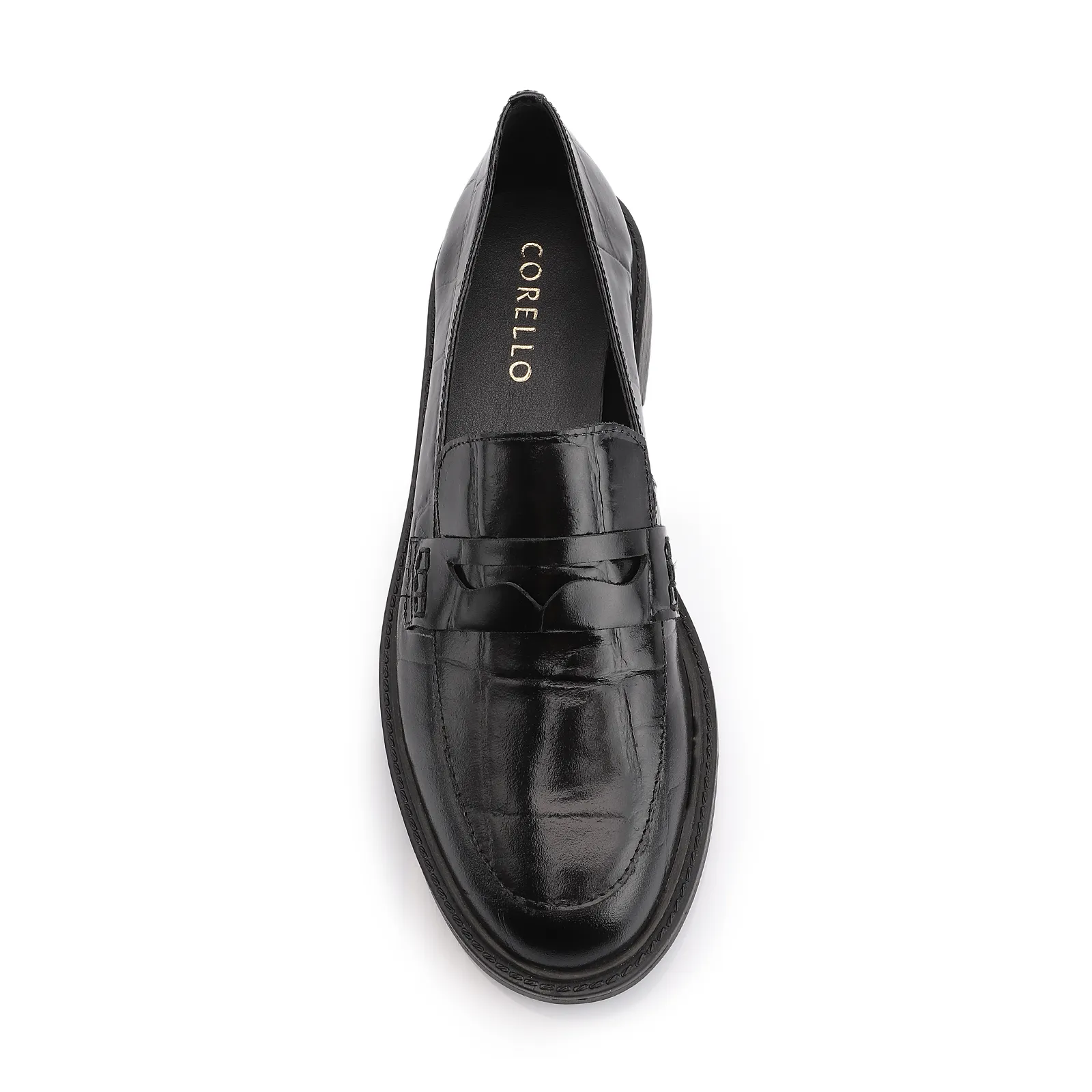 Mocassim Couro Maxi Croco Preto