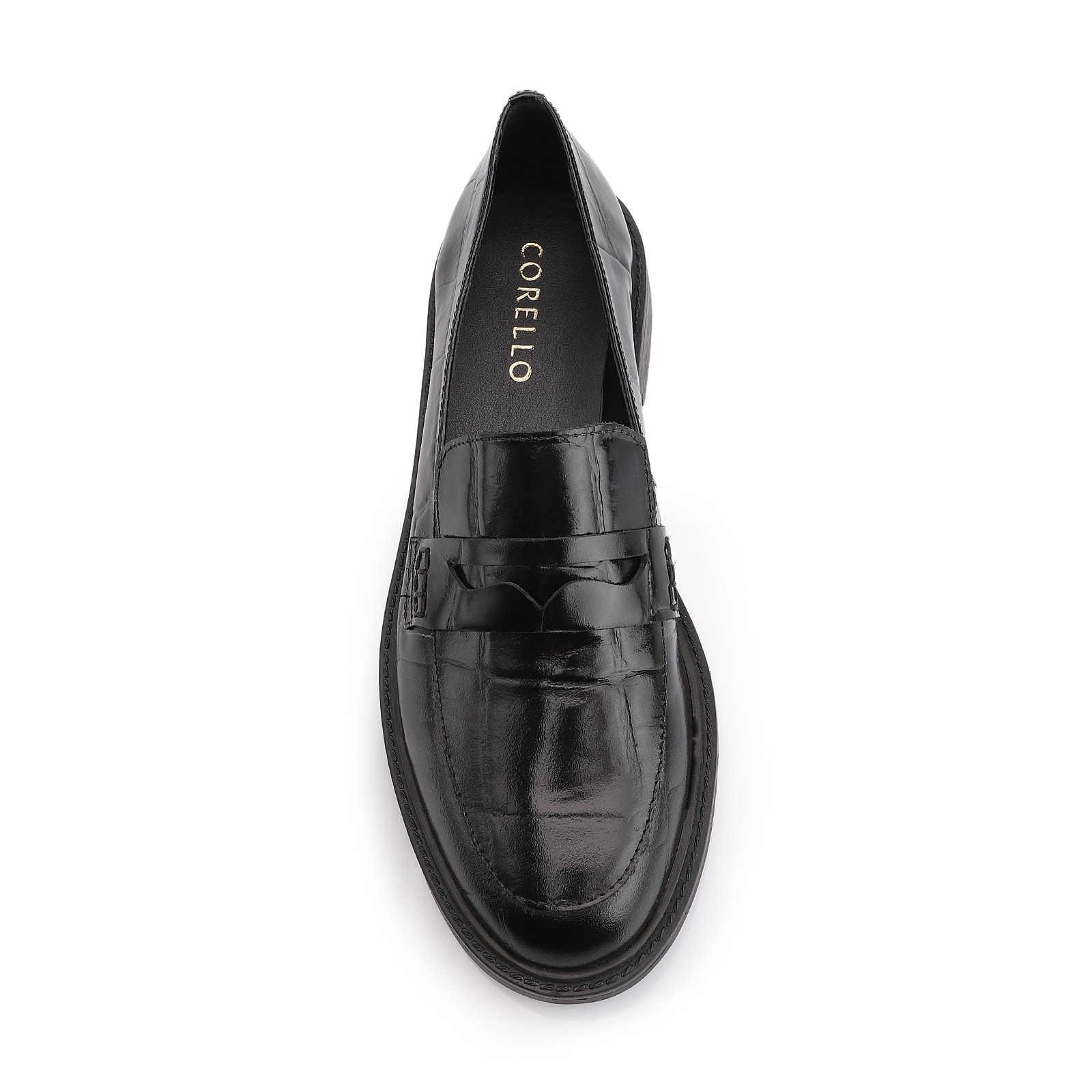 Mocassim Couro Maxi Croco Preto
