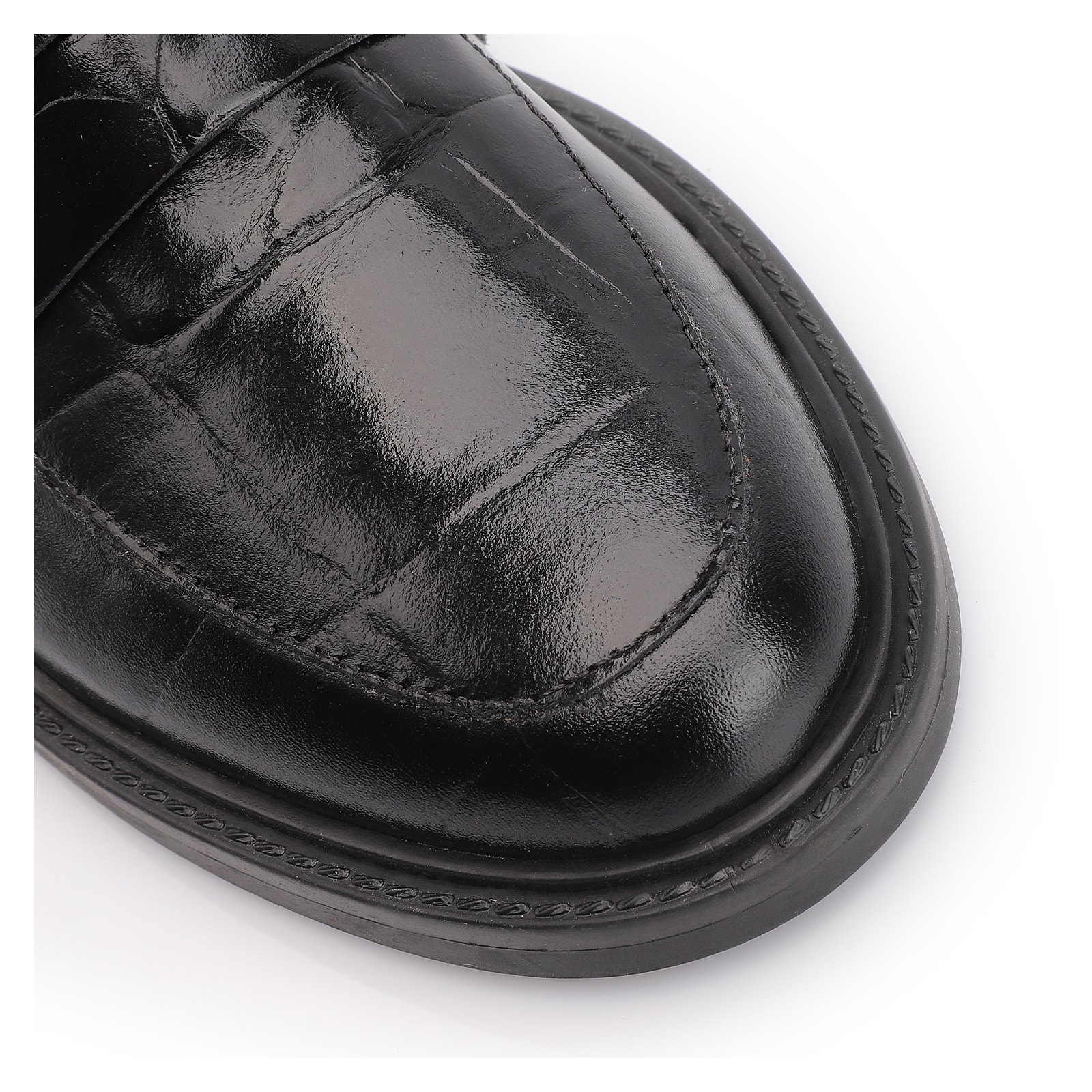 Mocassim Couro Maxi Croco Preto