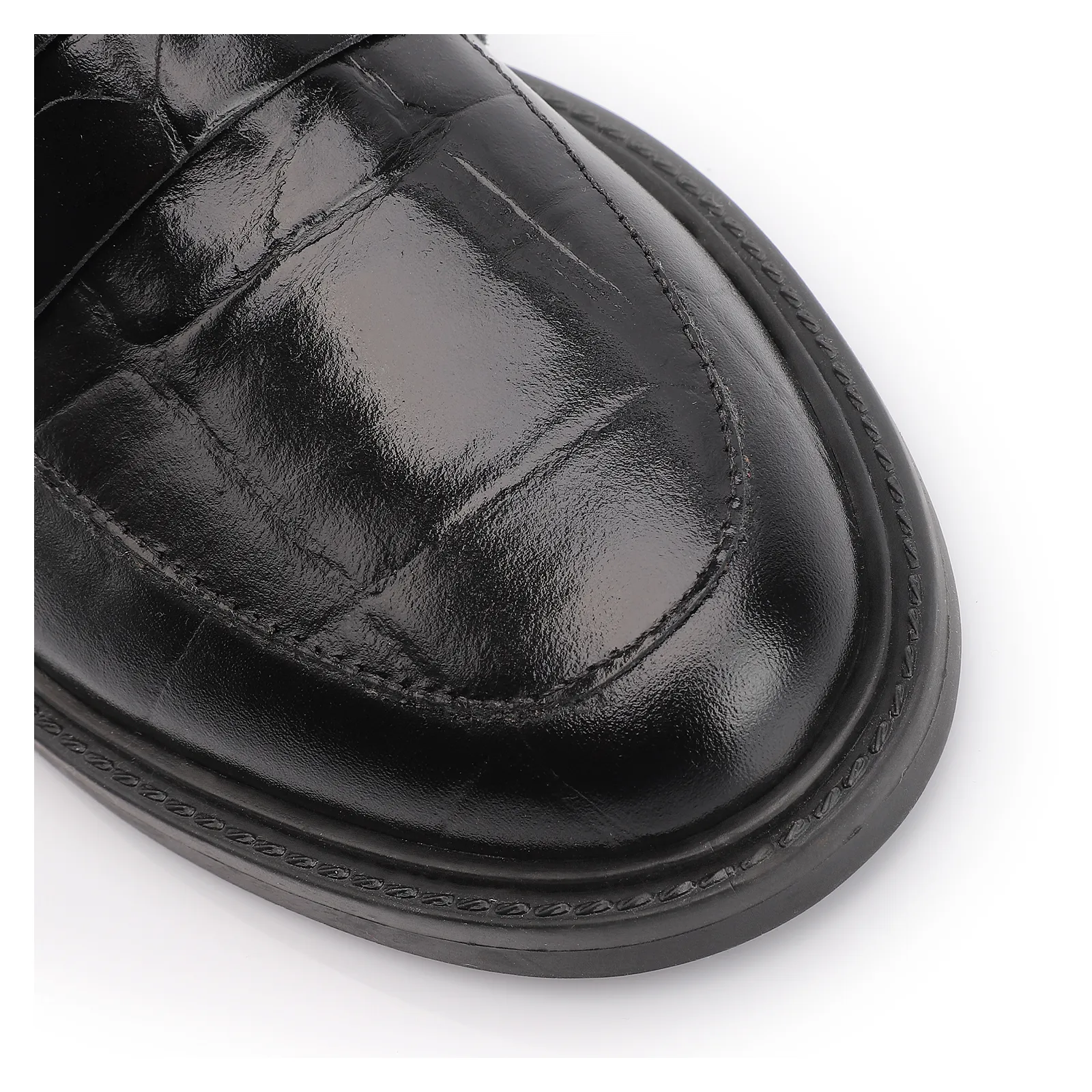 Mocassim Couro Maxi Croco Preto
