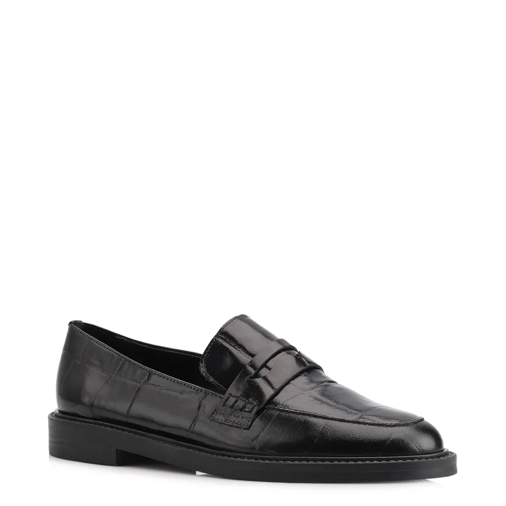 Mocassim Couro Maxi Croco Preto