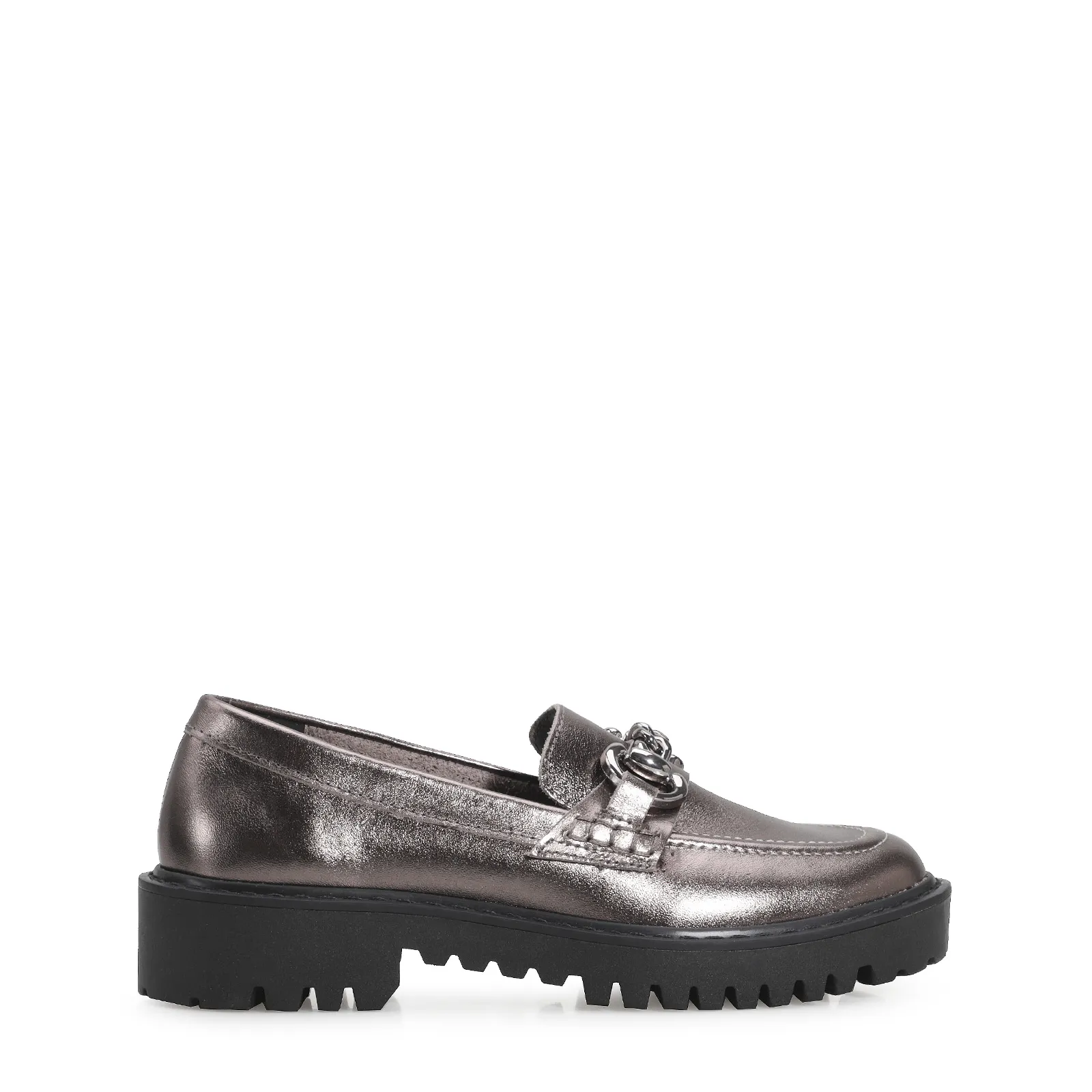 Mocassim Couro Prata