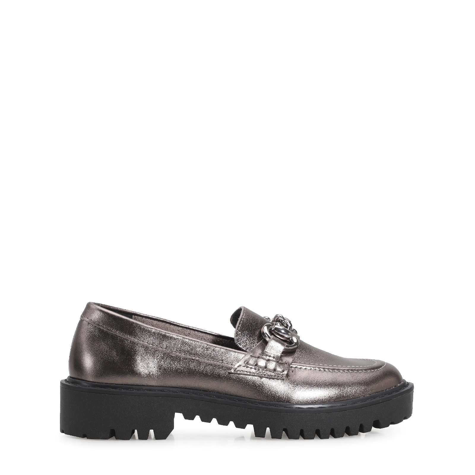 Mocassim Couro Prata