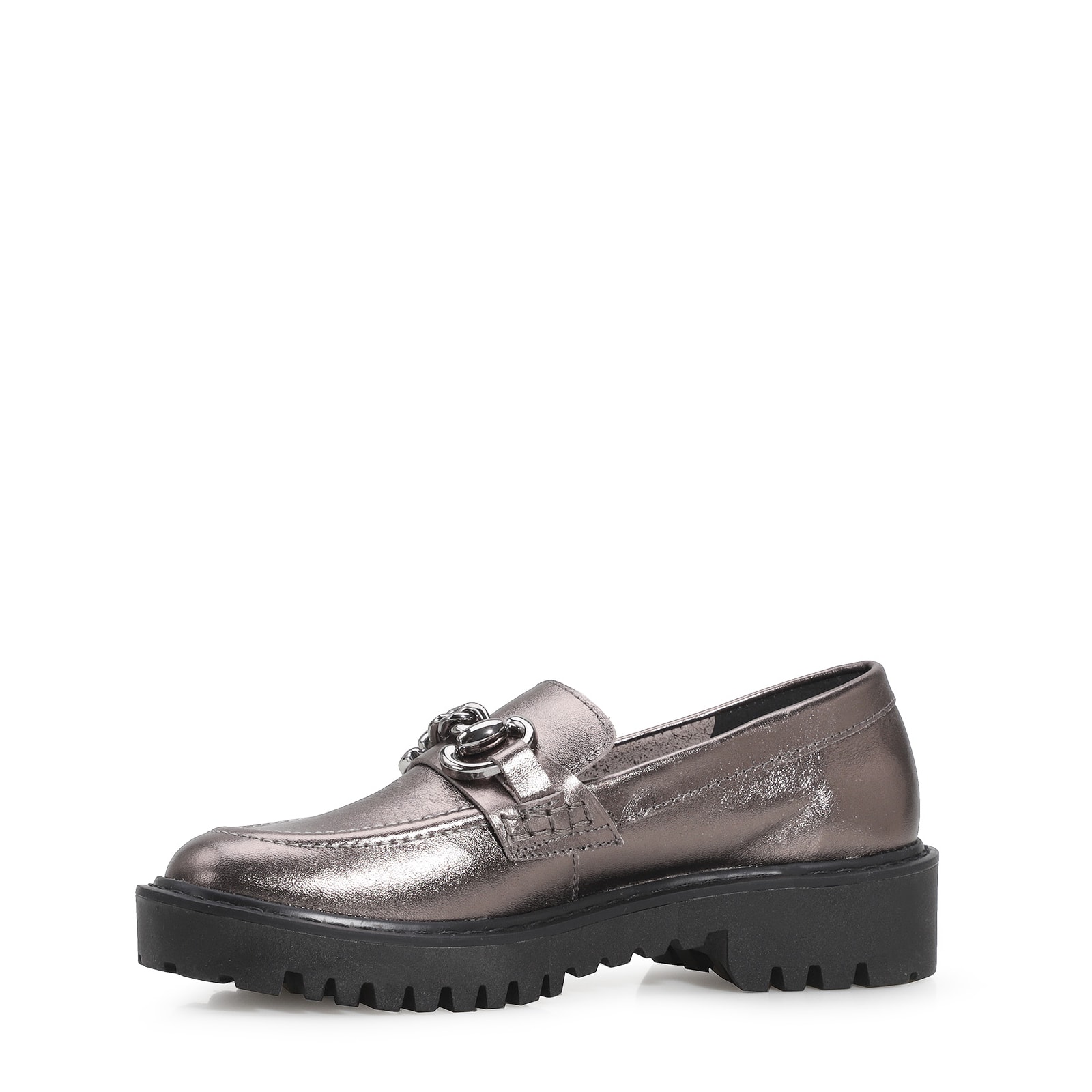 Mocassim Couro Prata