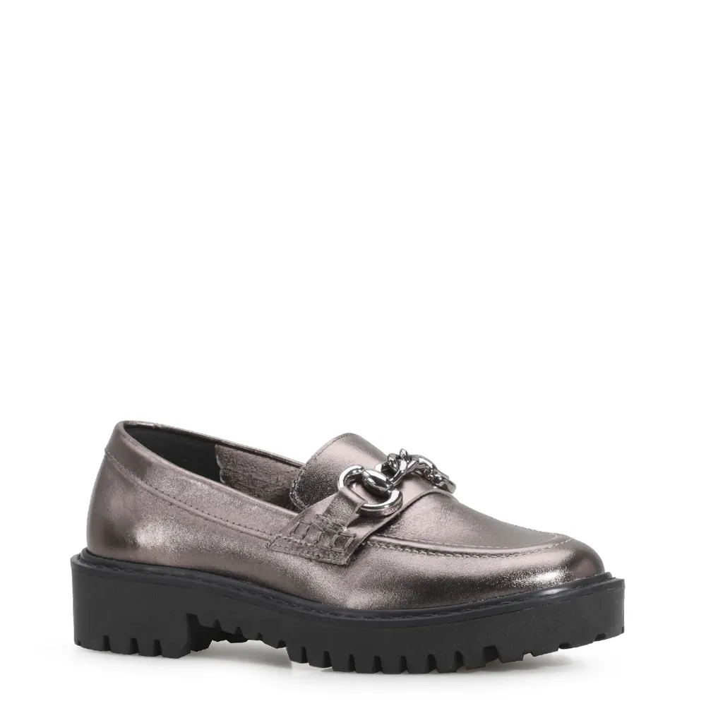 Mocassim Couro Prata