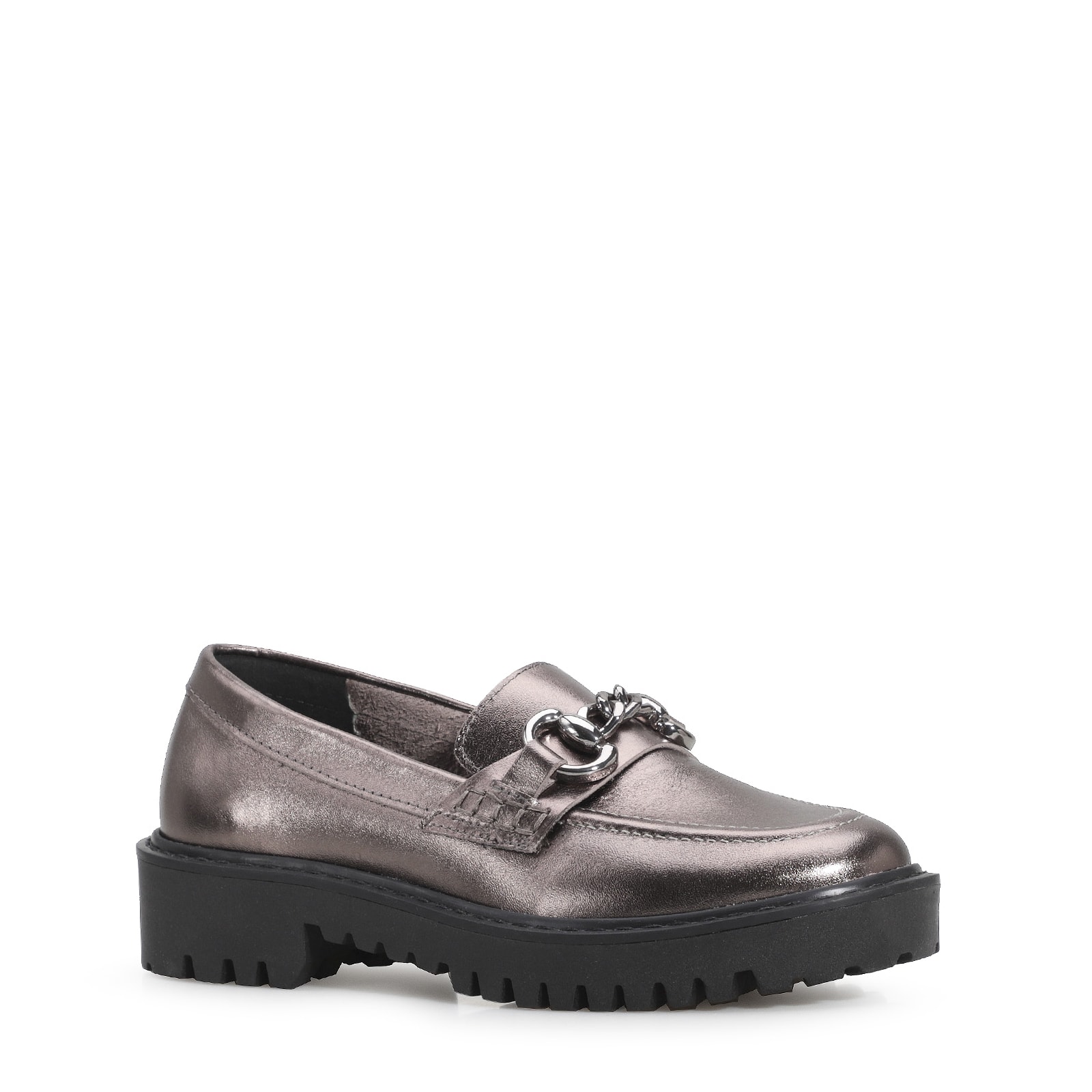 Mocassim Couro Prata