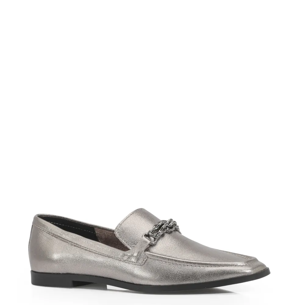 Mocassim Couro Prata