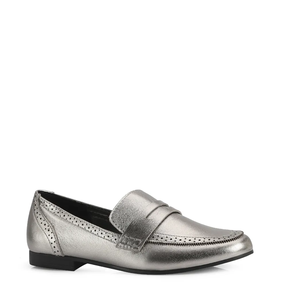 Mocassim Couro Prata