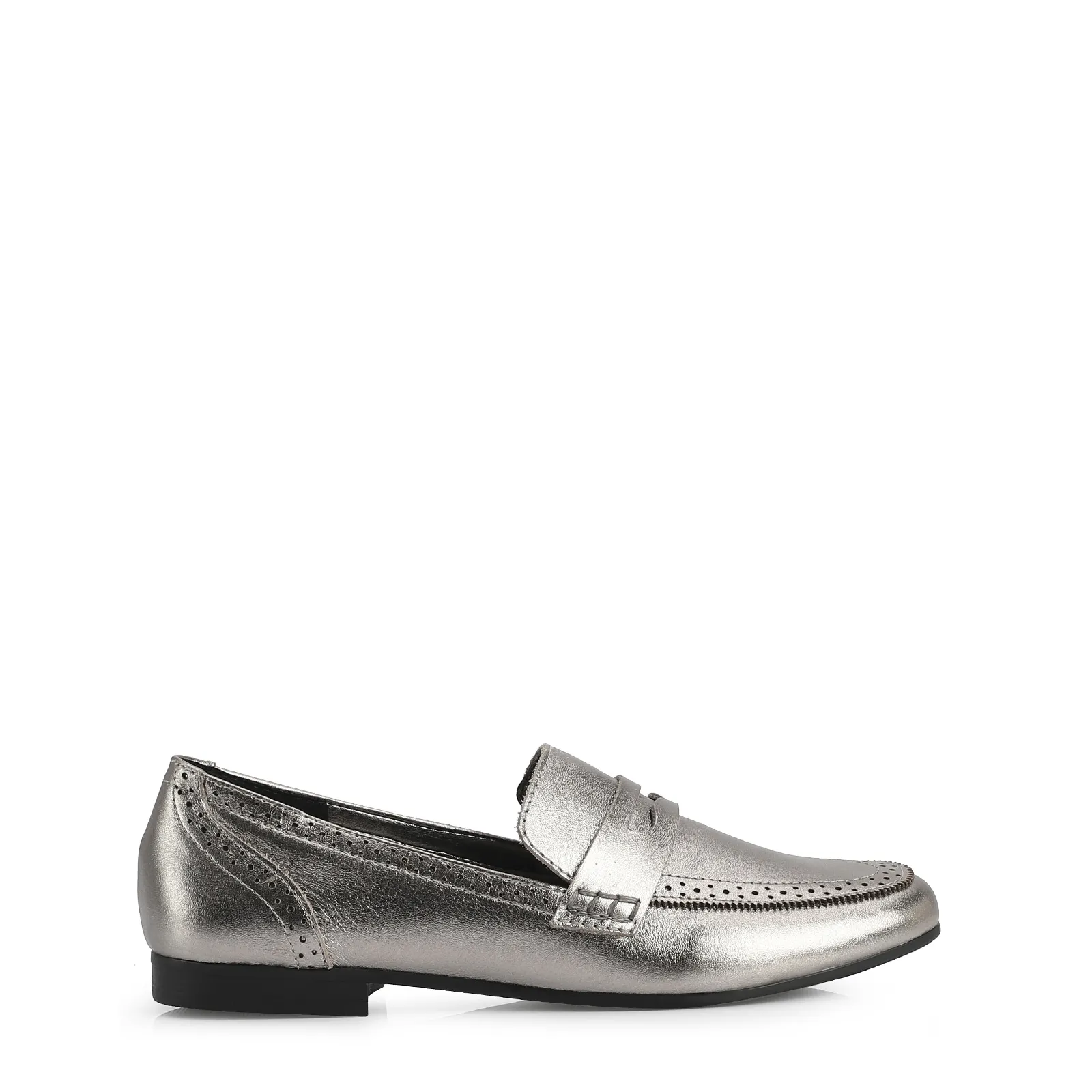 Mocassim Couro Prata