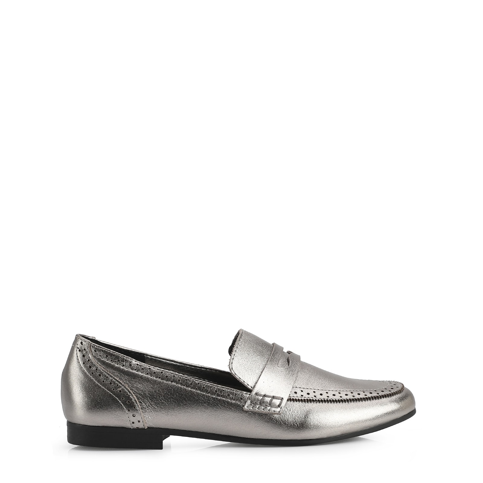 Mocassim Couro Prata