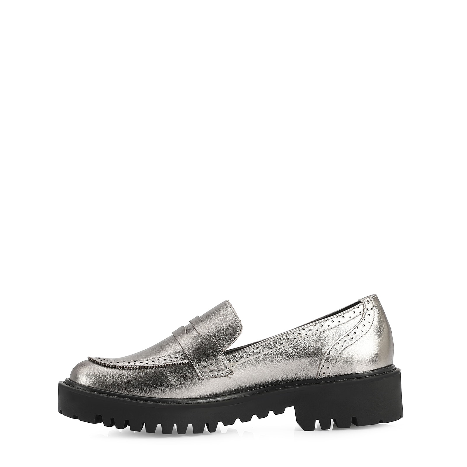 Mocassim Couro Prata