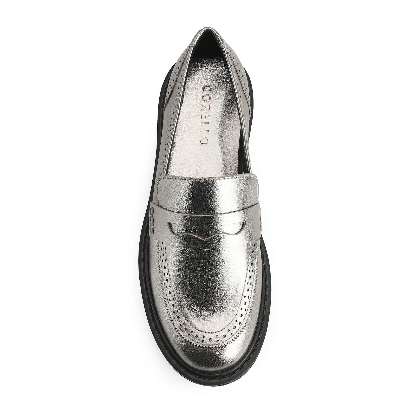 Mocassim Couro Prata