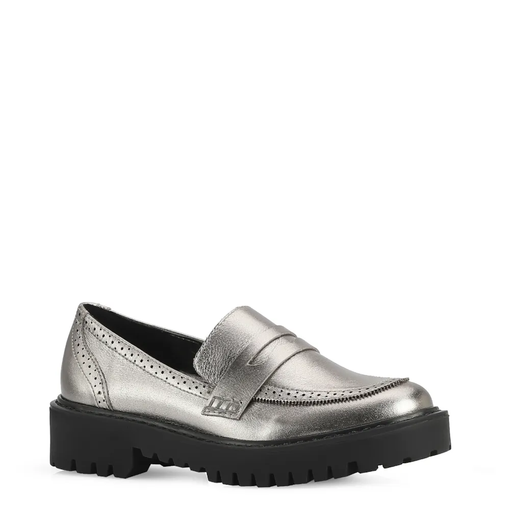Mocassim Couro Prata