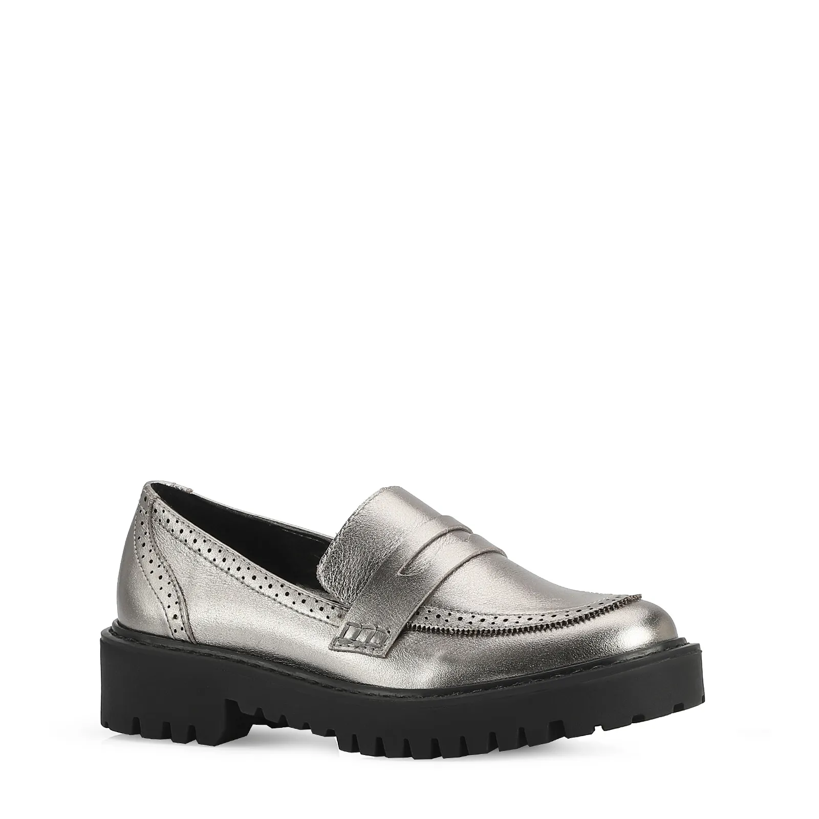Mocassim Couro Prata