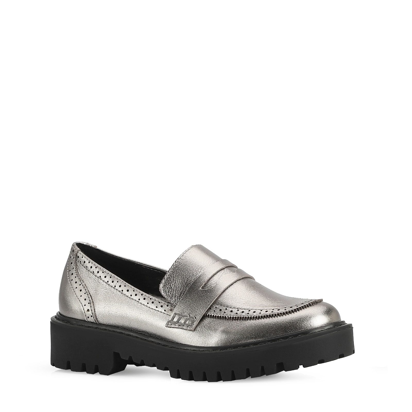 Mocassim Couro Prata