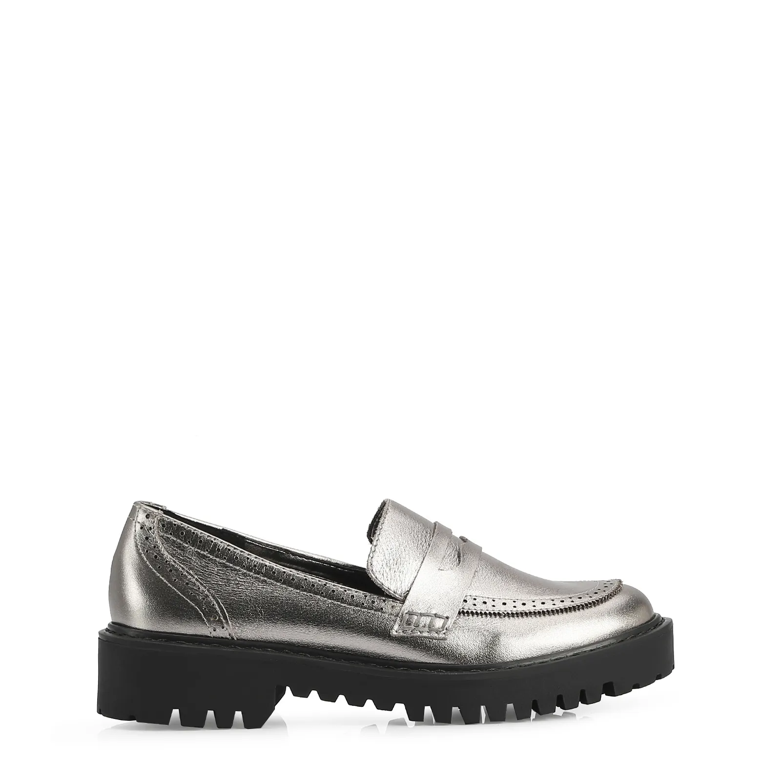 Mocassim Couro Prata