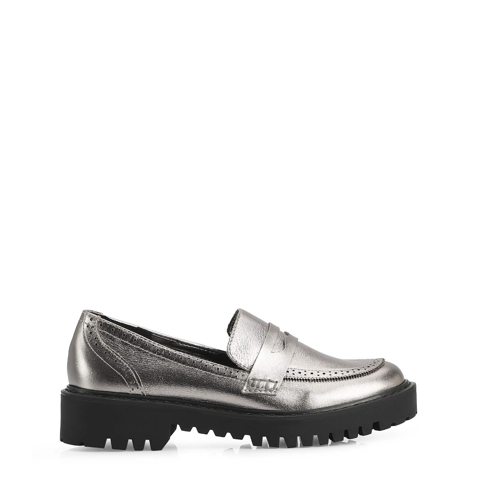 Mocassim Couro Prata