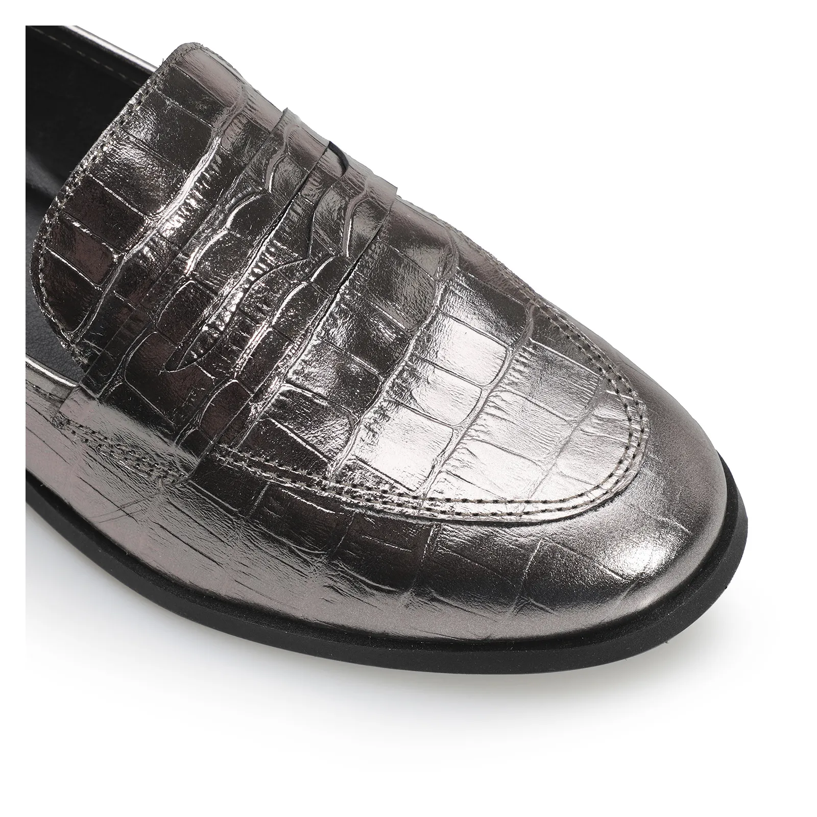 Mocassim Couro Prata