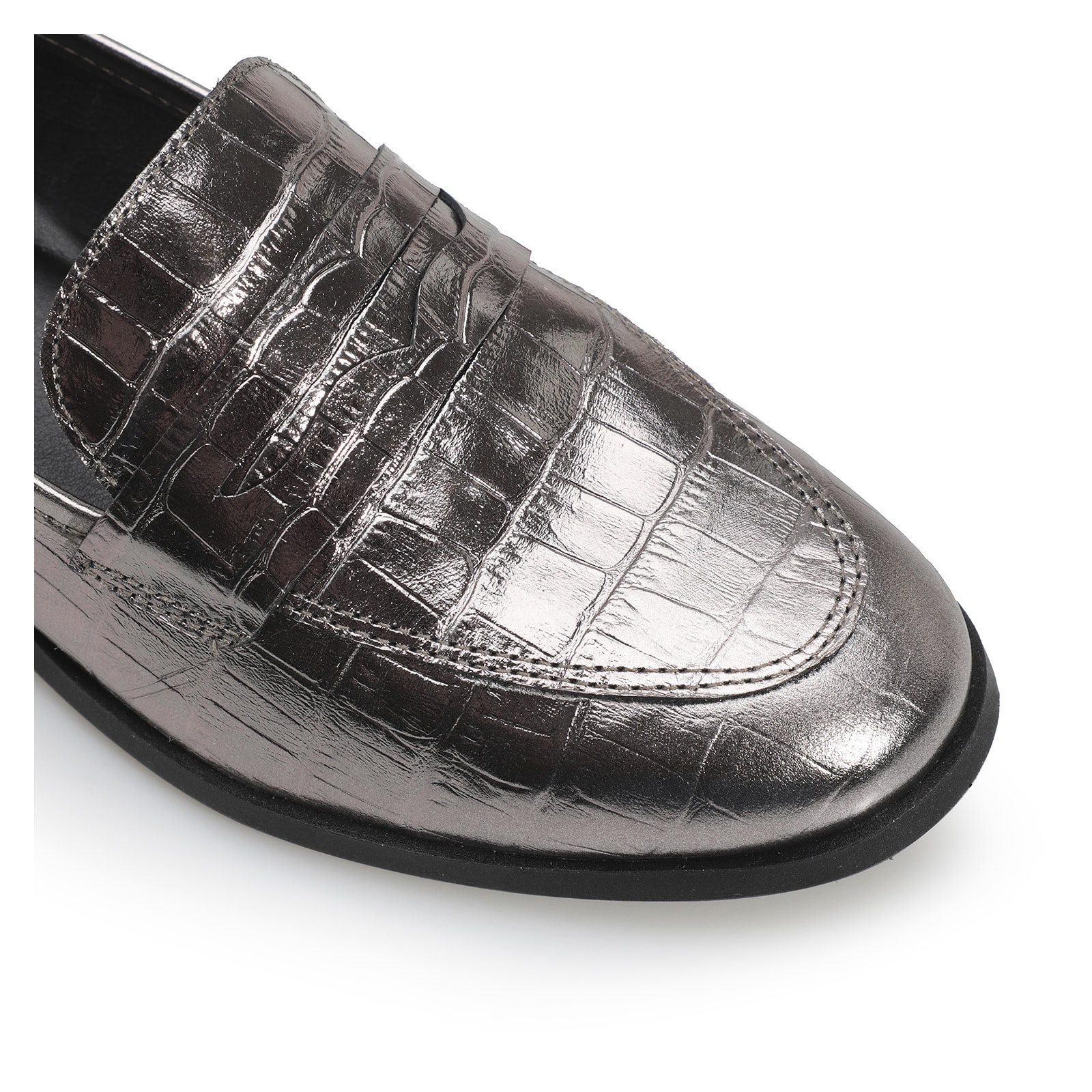 Mocassim Couro Prata