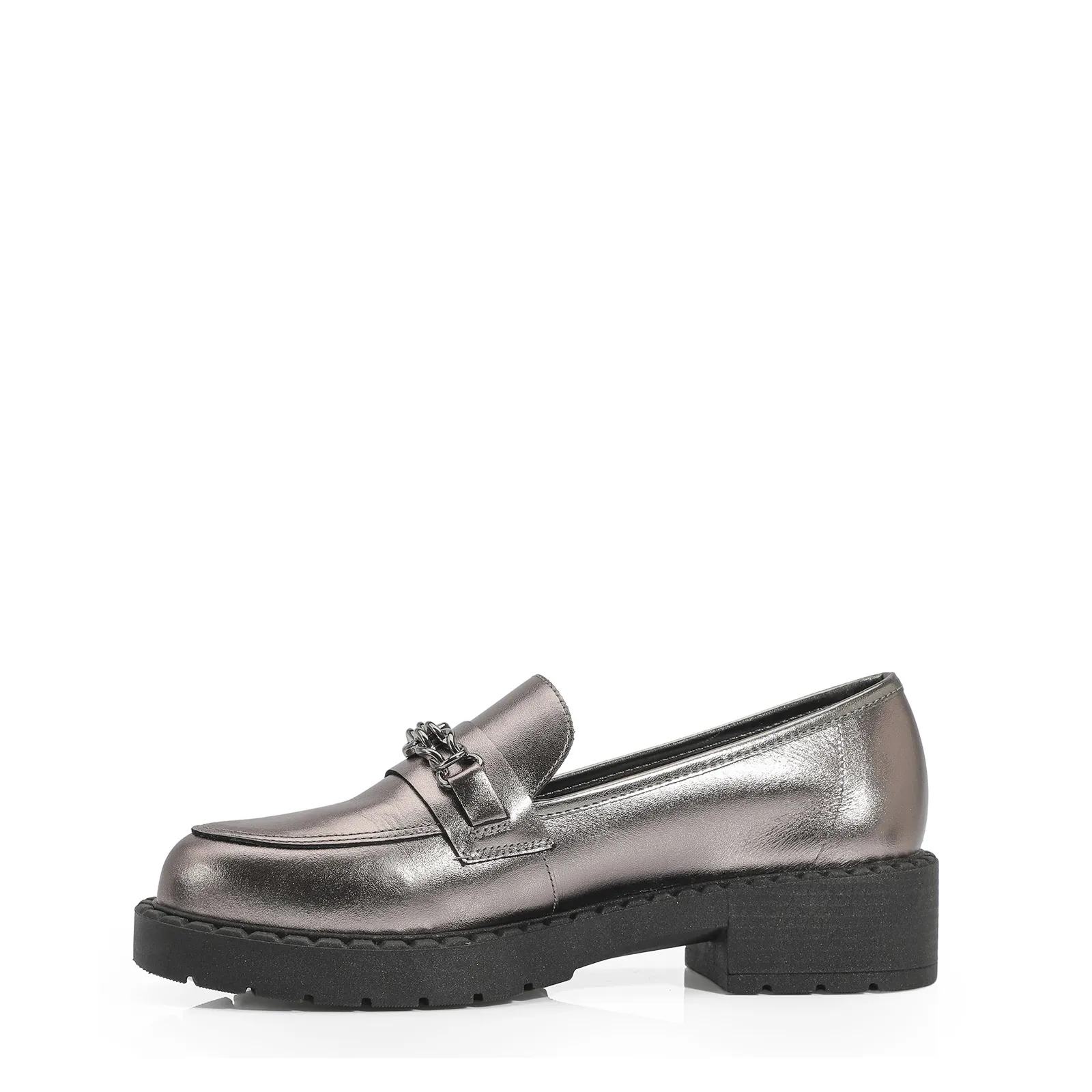 Mocassim Couro Prata